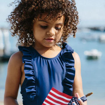 Girls Navy Ruffle One Piece