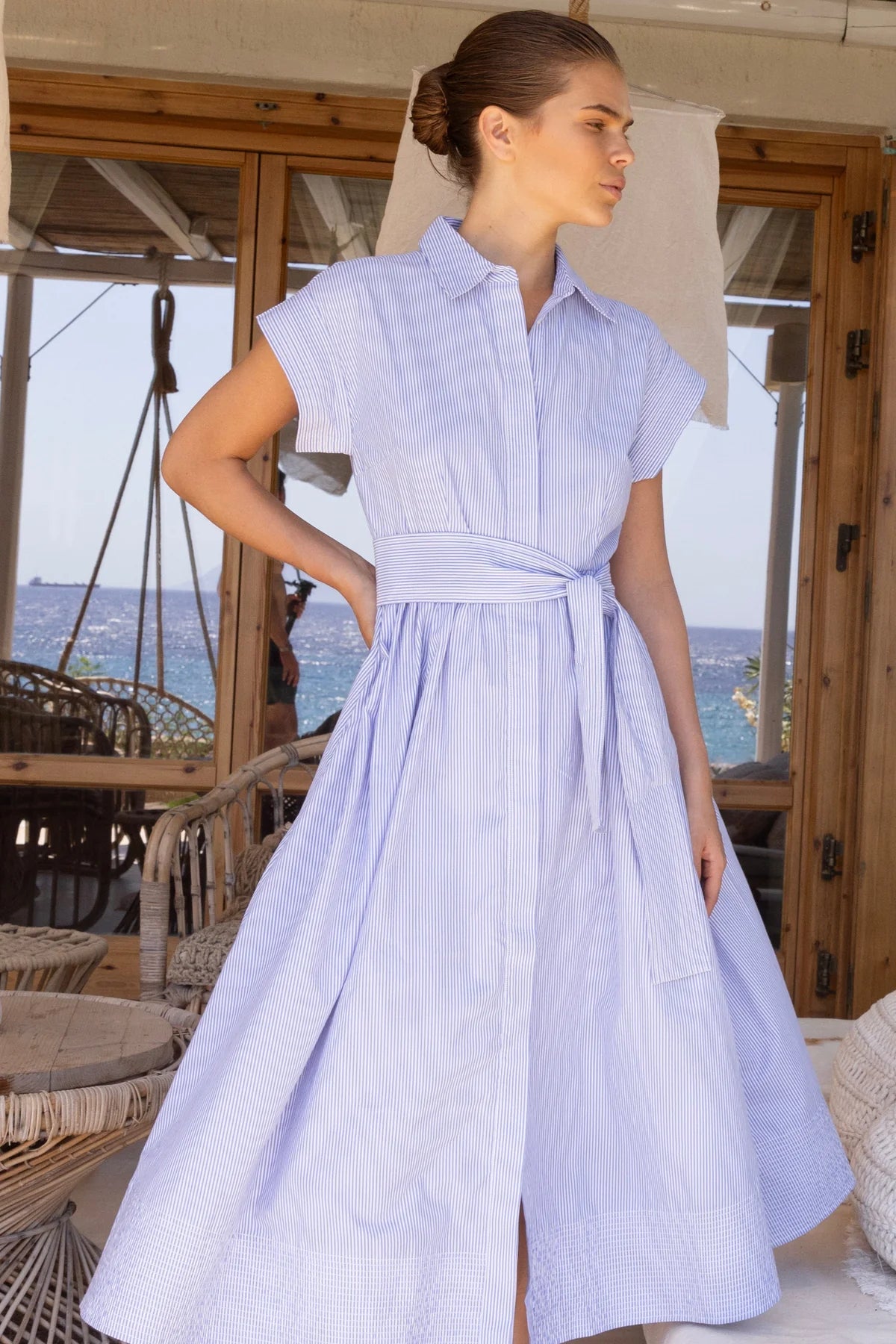 Belted Shirt Dress - Chatham Blue
