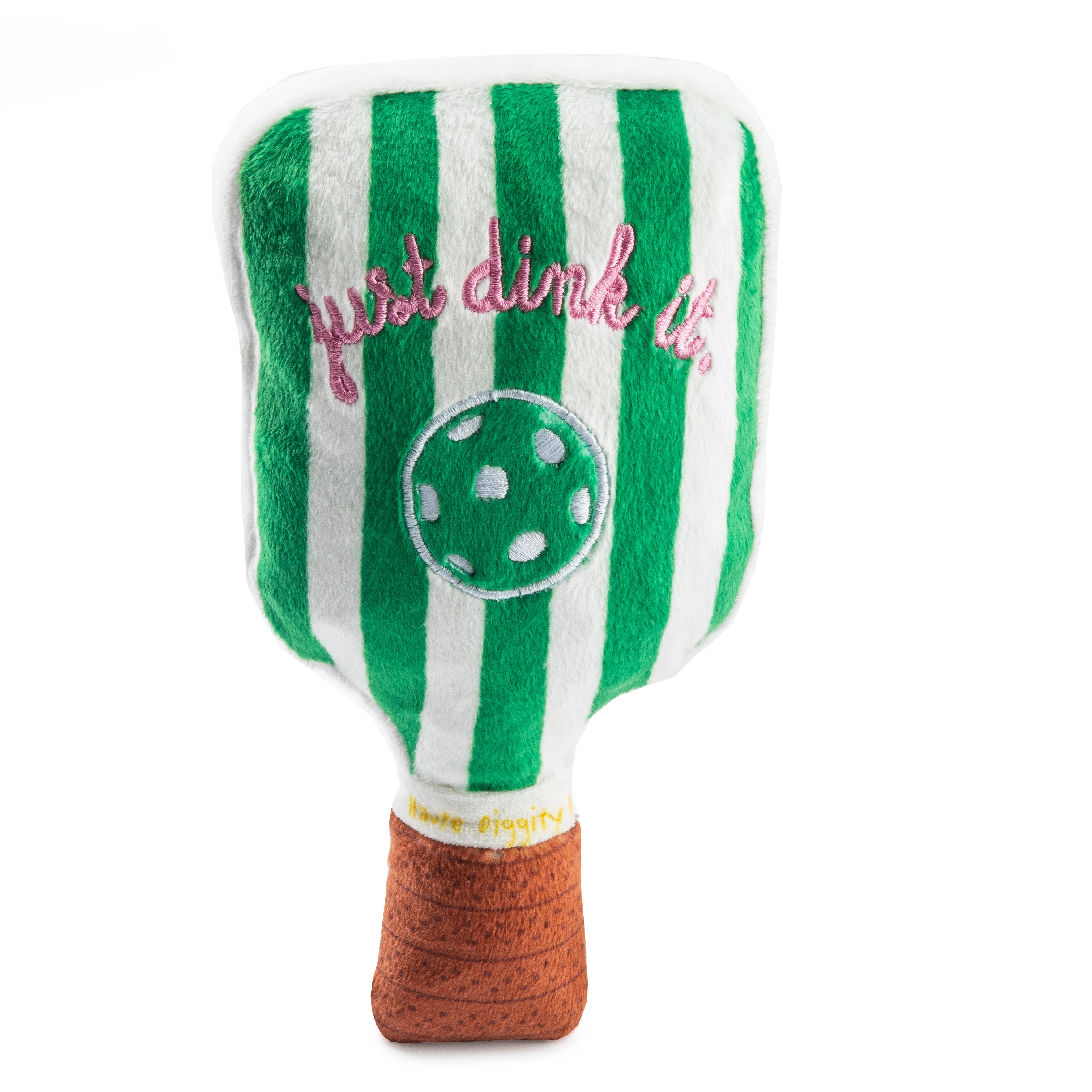 Green Stripe Pickleball Paddle Squeaker Dog Toy