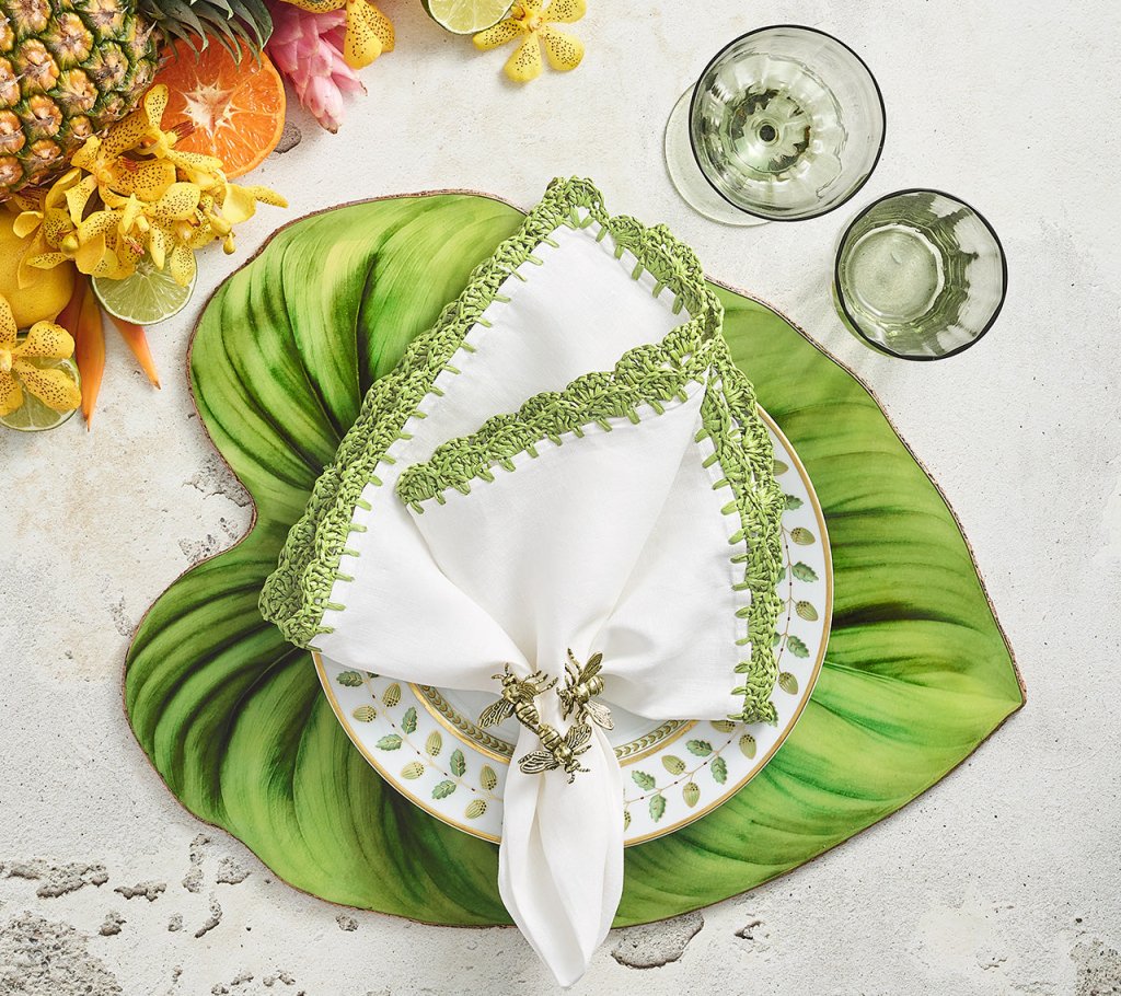 Shell Edge Napkin Set/4 - White & Green