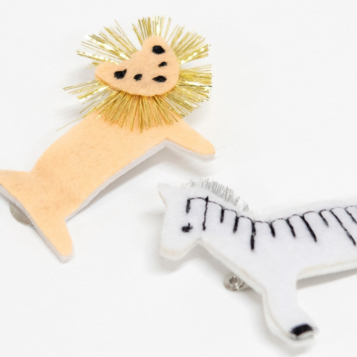 Zebra and Lion Felt Hair Clips