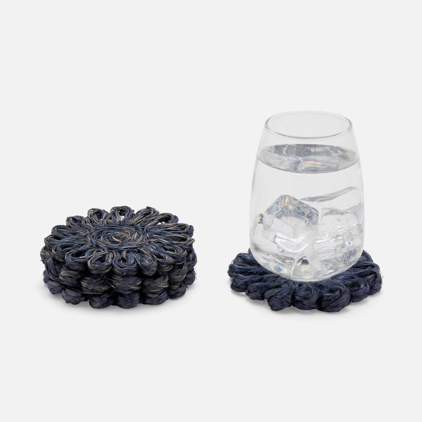 Teigan Abaca Floral Coaster Boxed Set of 4 - Navy
