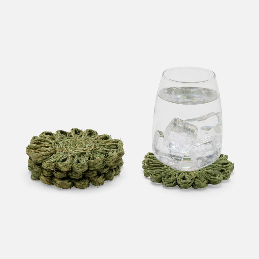 Teigan Abaca Floral Coaster Boxed Set of 4 - Olive