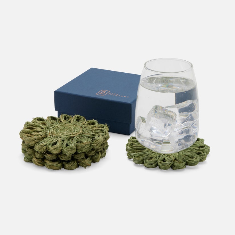 Teigan Abaca Floral Coaster Boxed Set of 4 - Olive