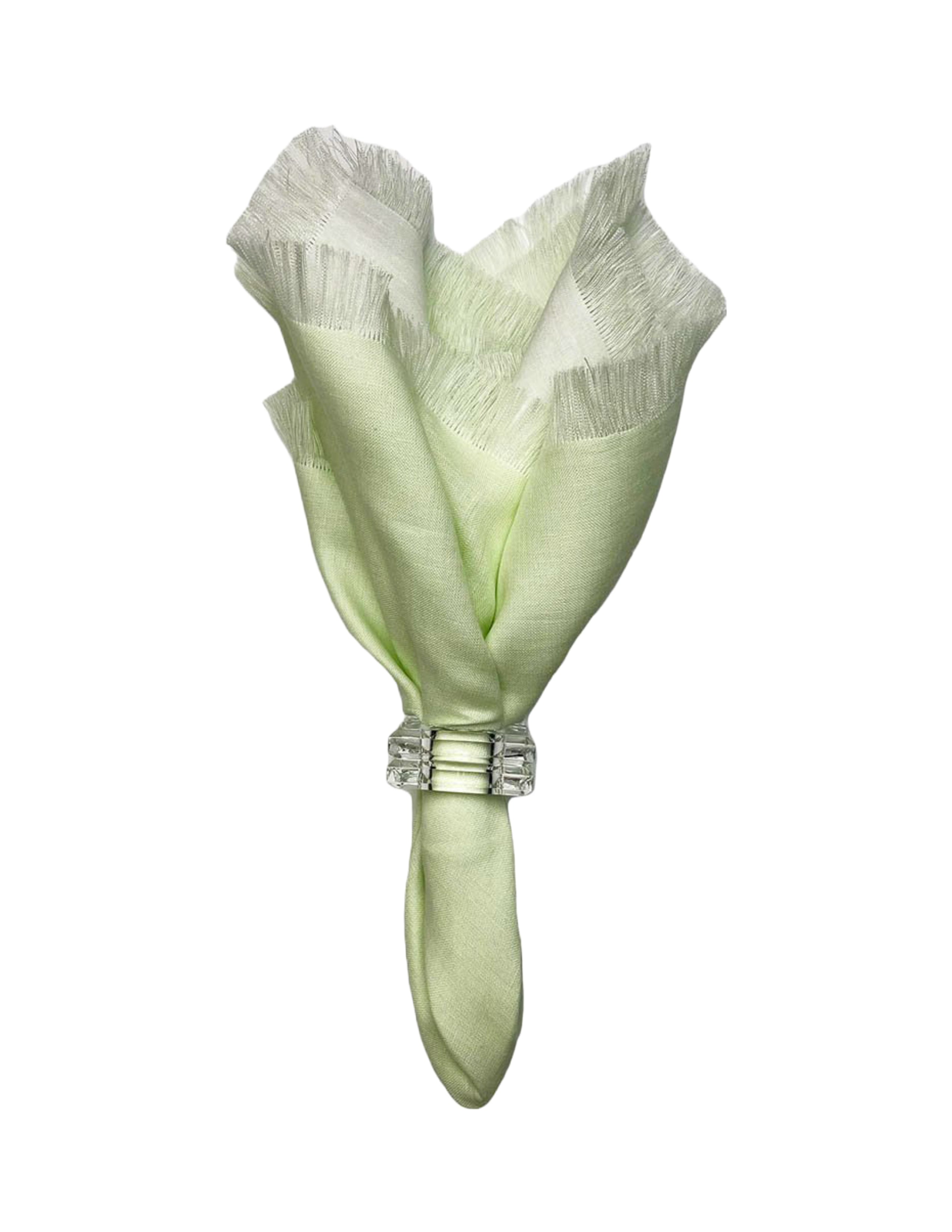 Double Sided Fringe Napkin Set/4 - Key Lime/White