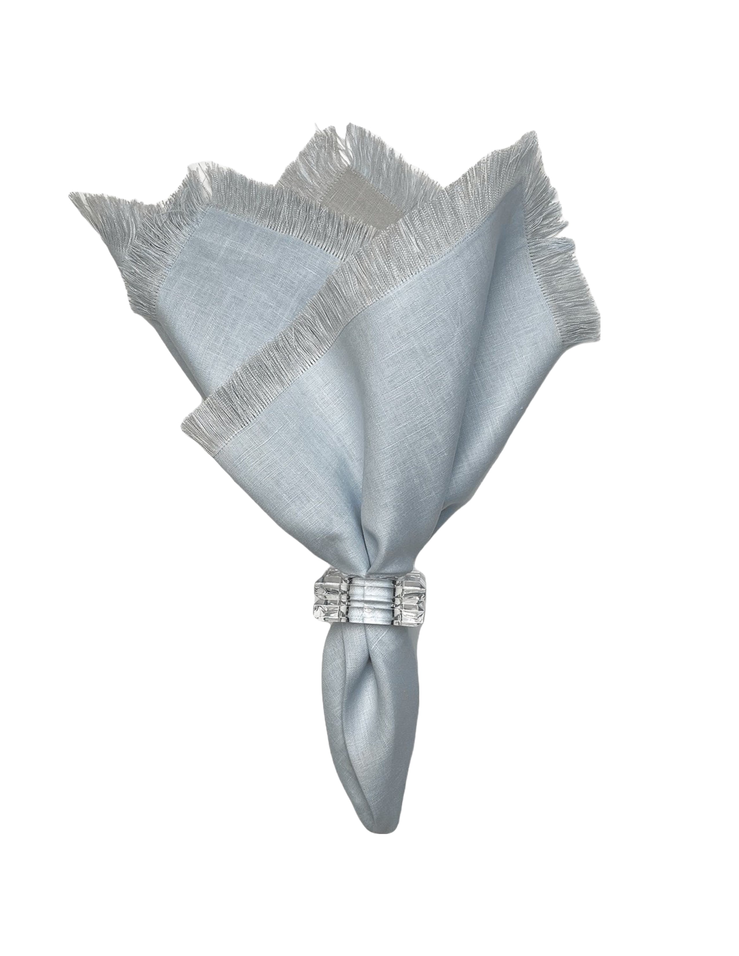Double Sided Fringe Napkin Set/4 - Ice Blue/Grey