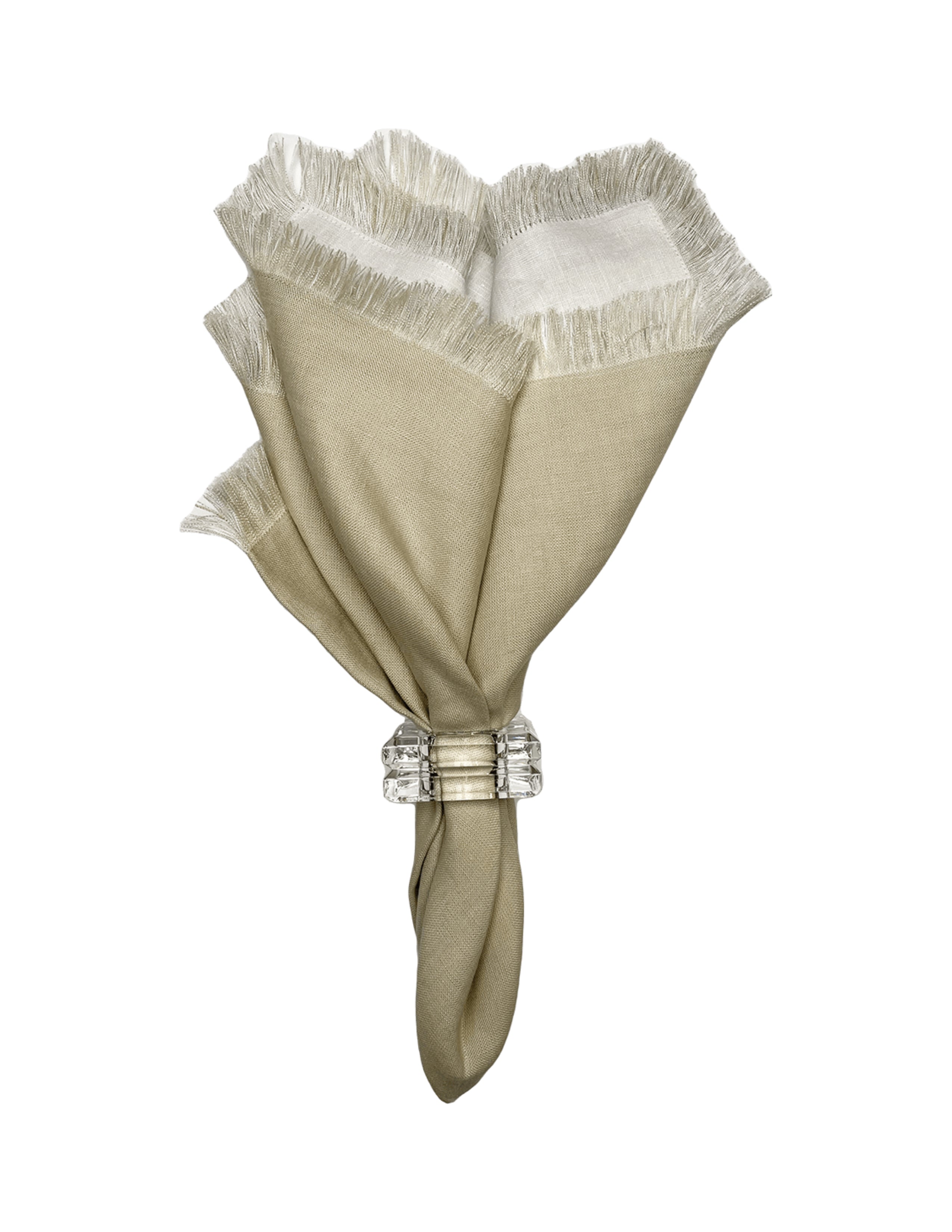 Double Sided Fringe Napkin Set/4 - Sand/White