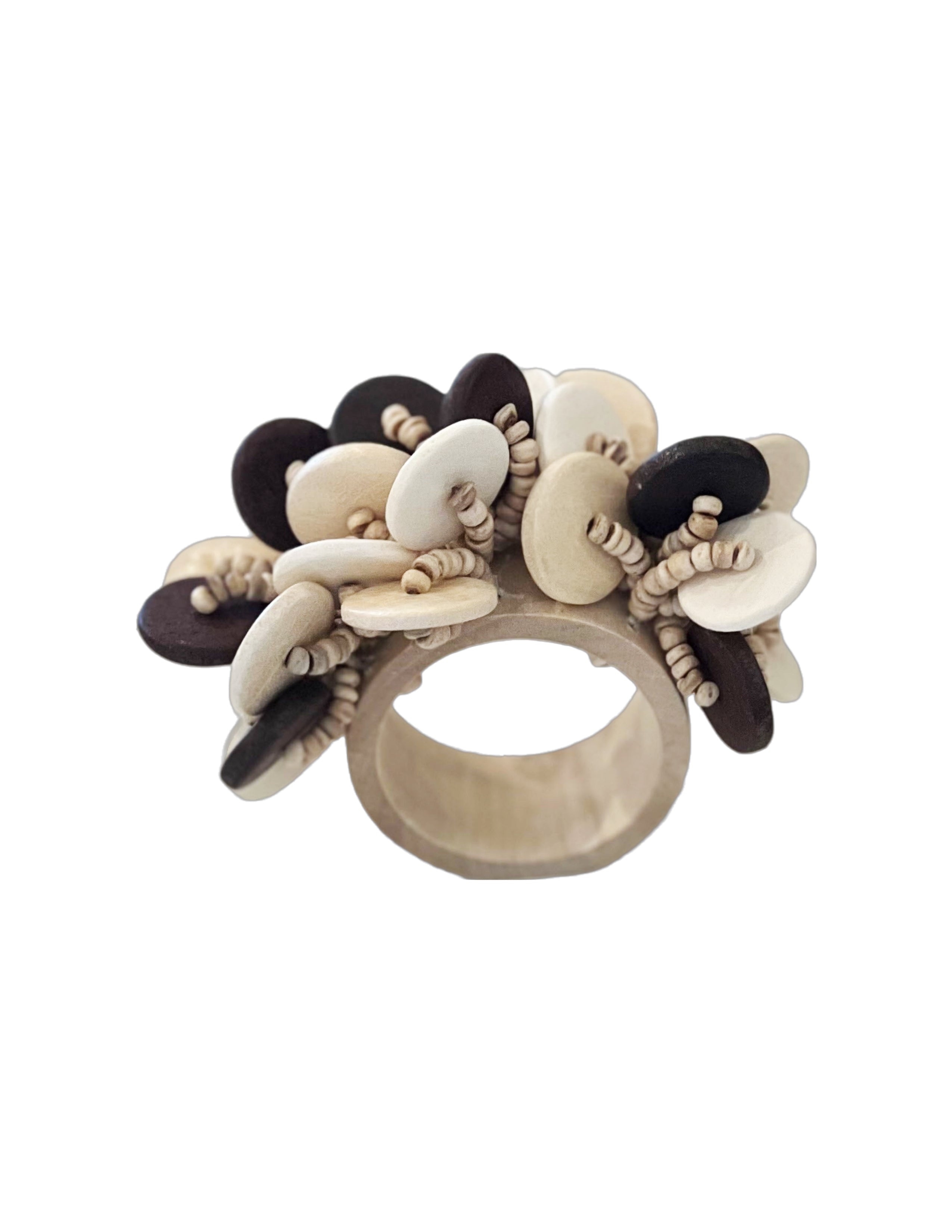 Wood Coin Beads Napkin Ring Set of 4 - Brown
