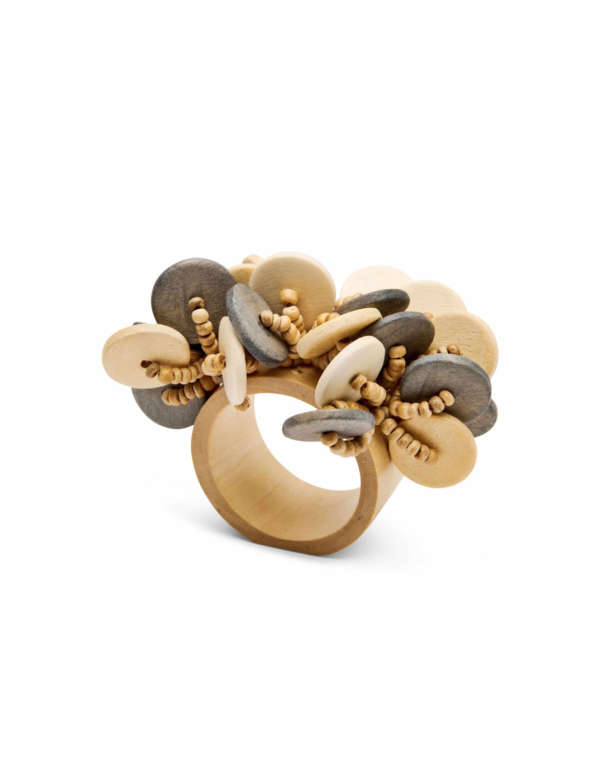 Wood Coin Beads Napkin Ring Set of 4 - Grey