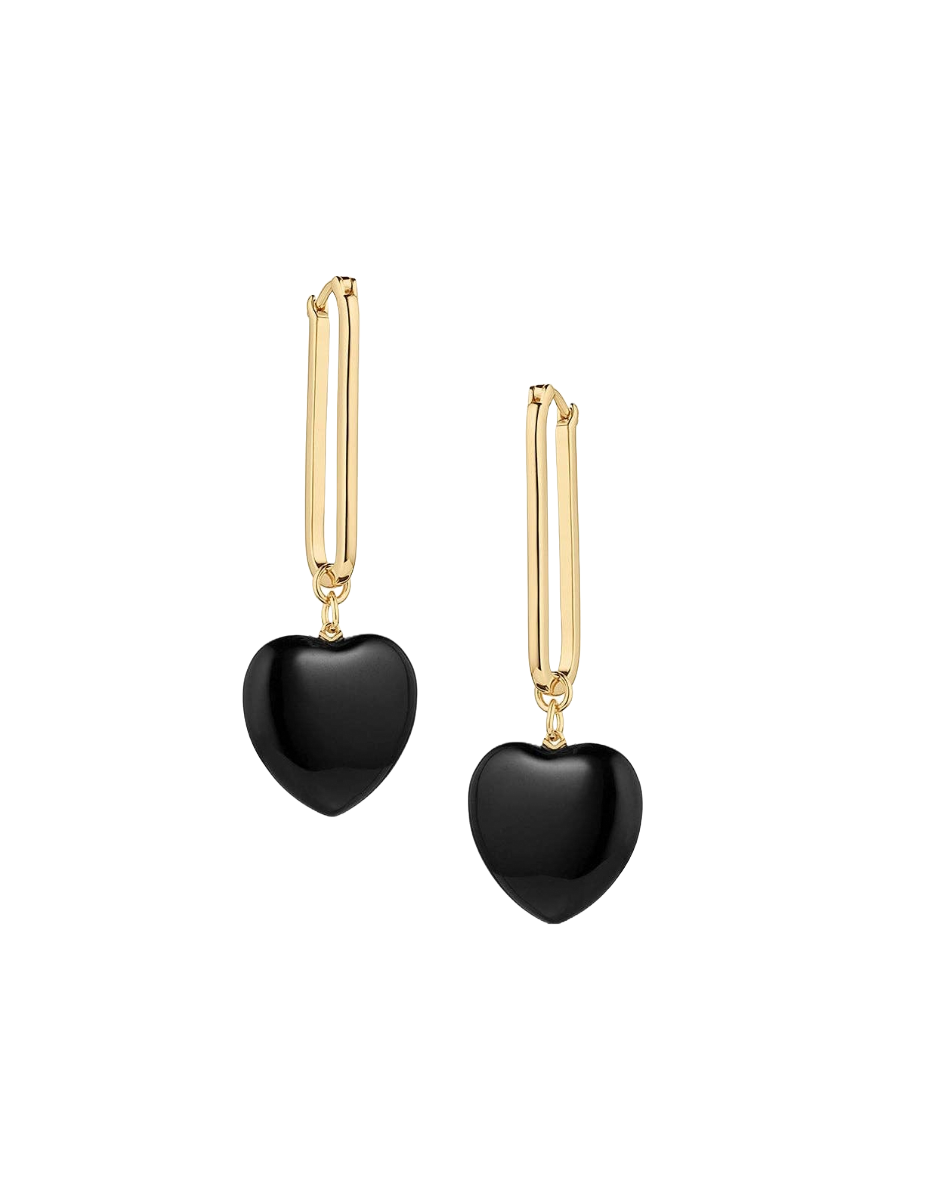 Gemma Onyx Heart Hoop Earrings