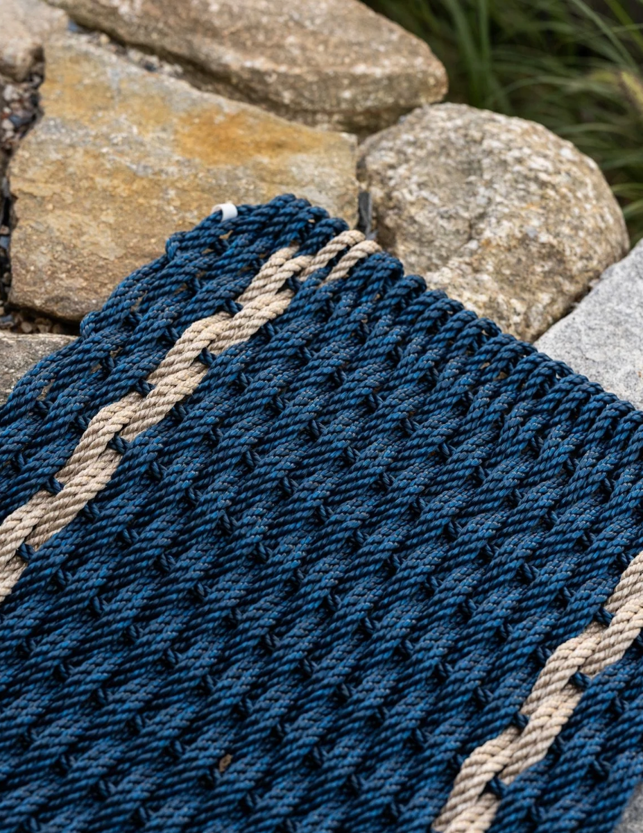 Doormat - Navy w/ Two Sand Stripes