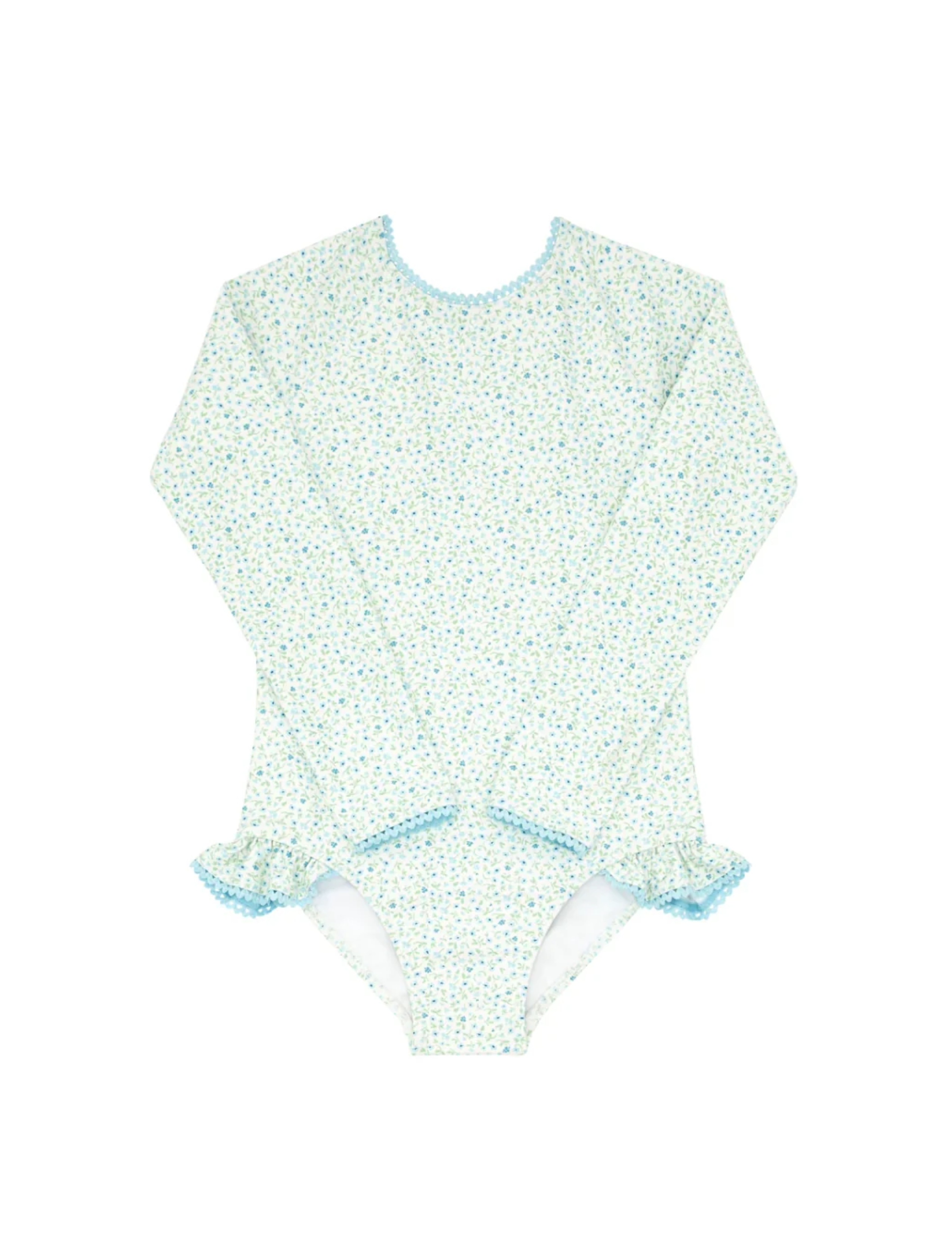 Girl's Hibiscus Ditsy Floral Rashgaurd One Piece with Rick Rack