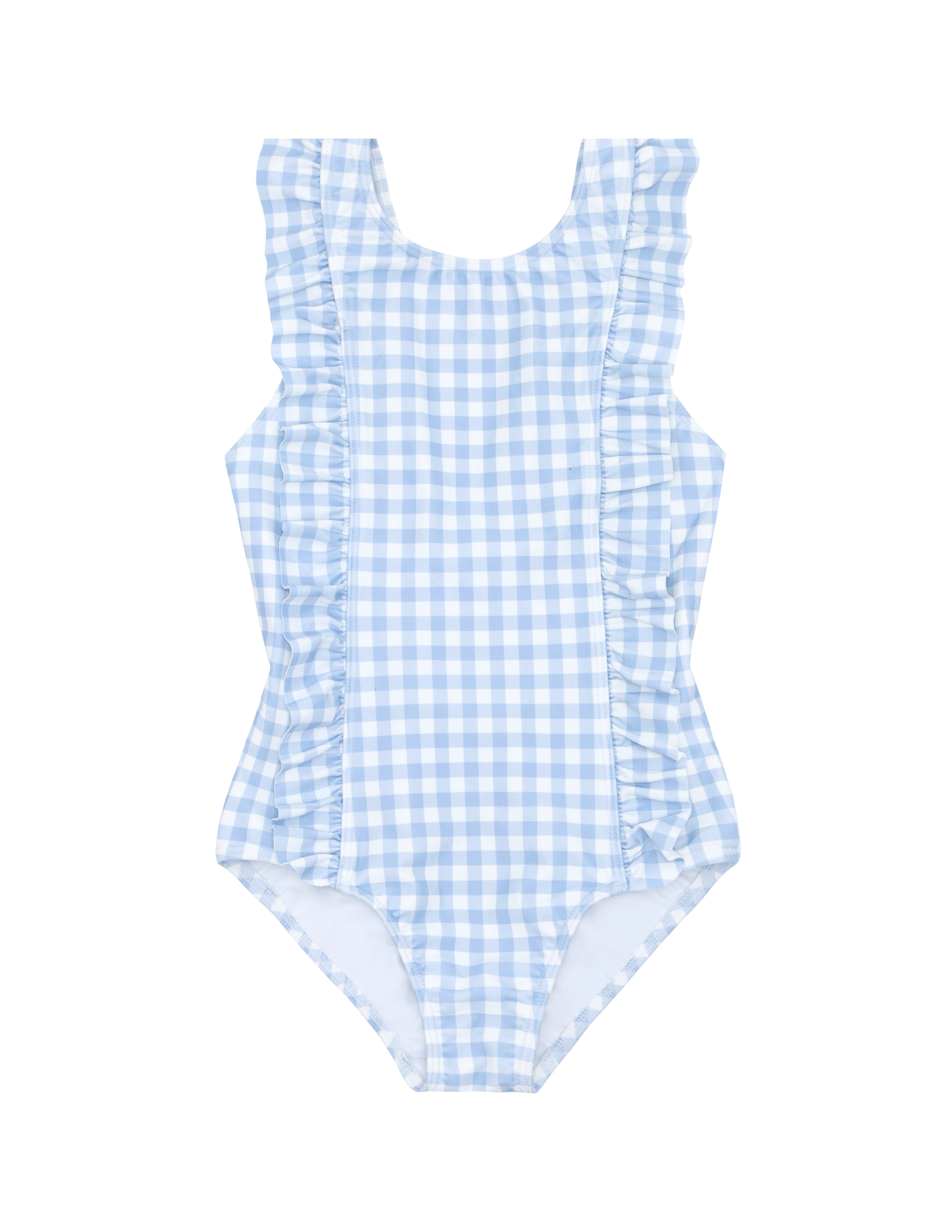 Girls Oasis Blue Gingham Ruffle One Piece