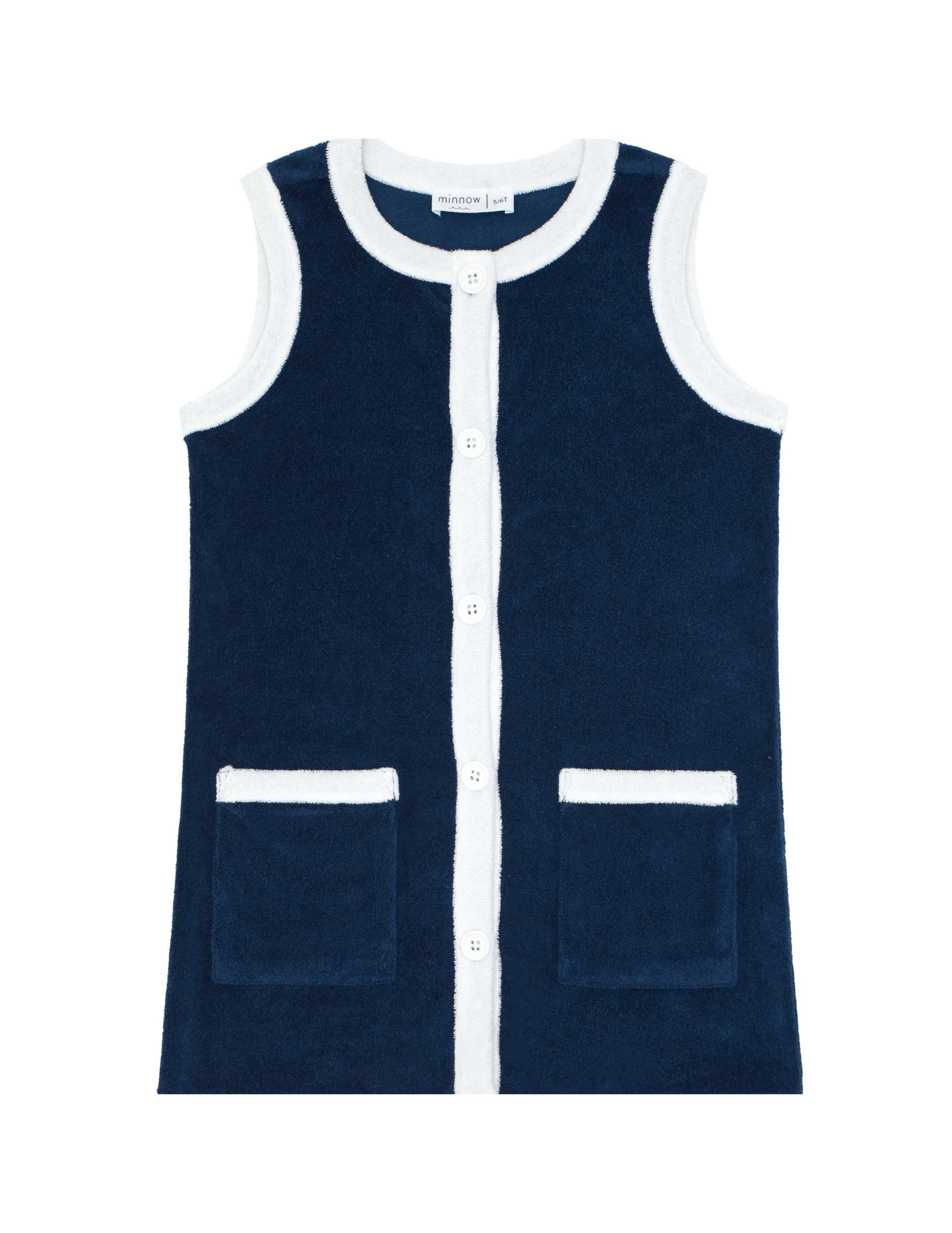 Girls Navy French Terry Sleeveless Button Down Dress