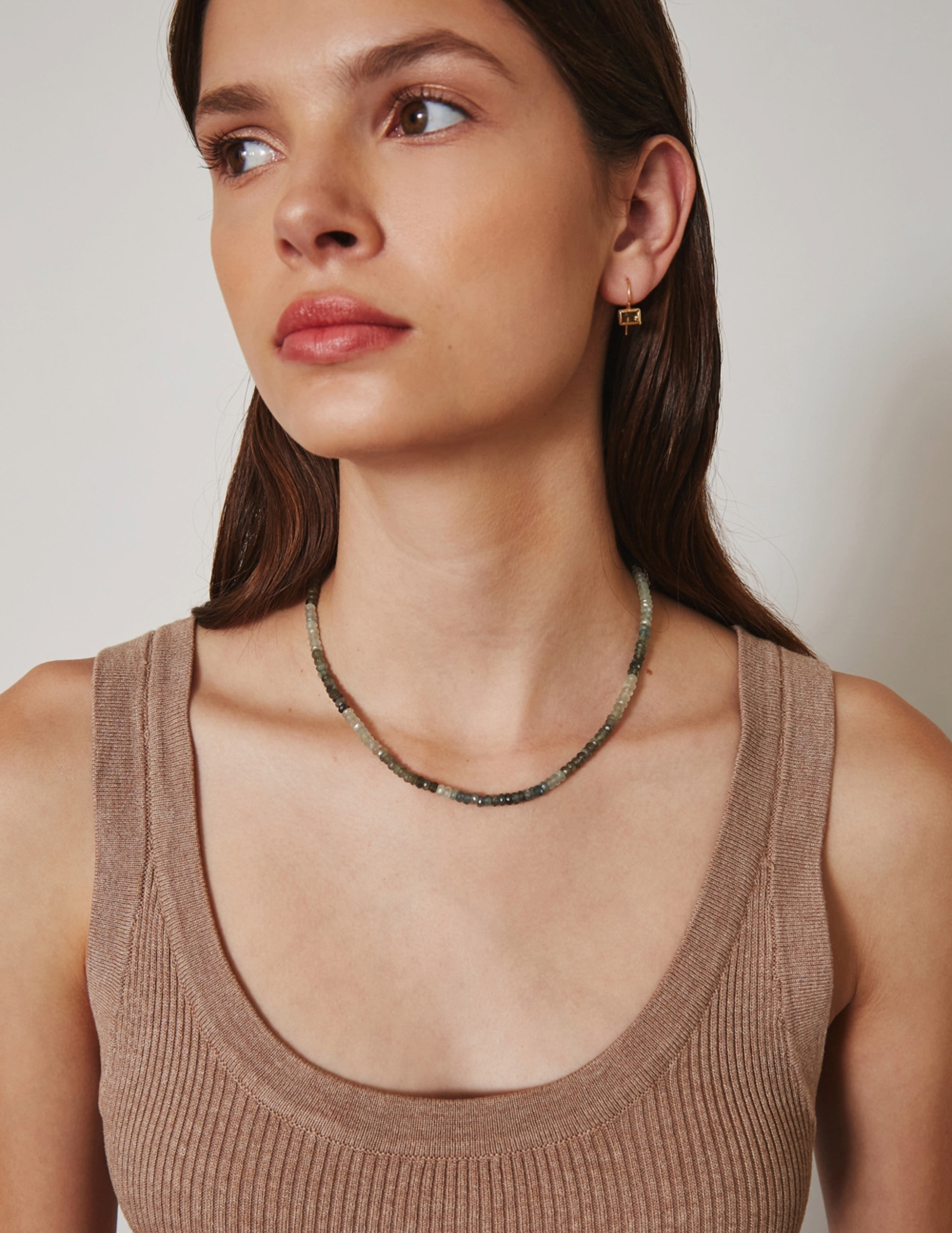 14K Moss Aquamarine Bead Necklace