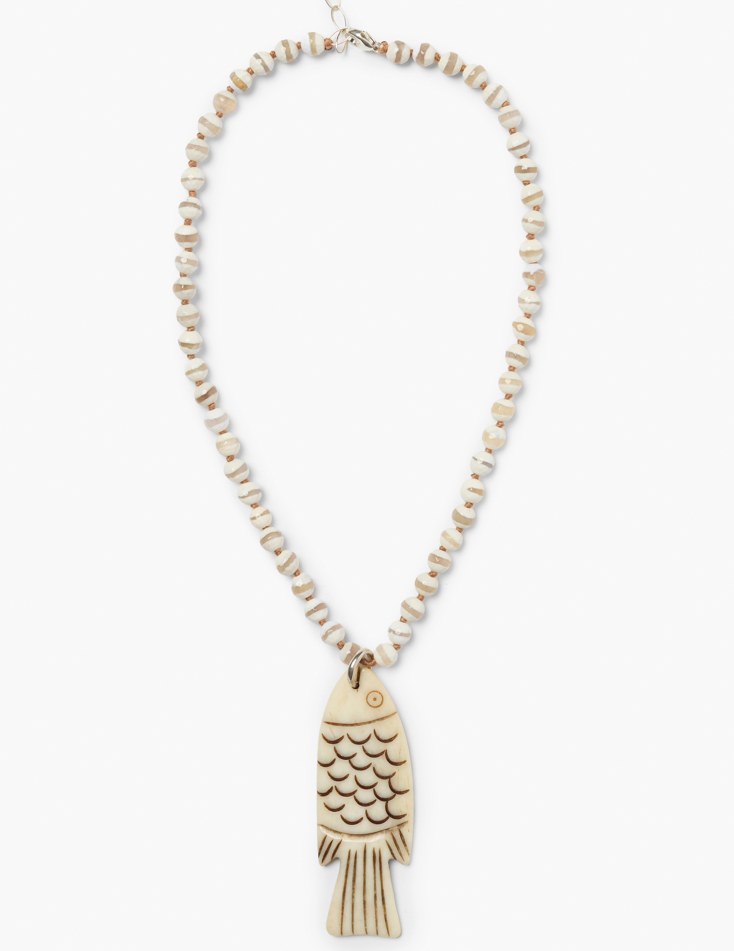 White Tibetian Agate and Carved Bone Necklace