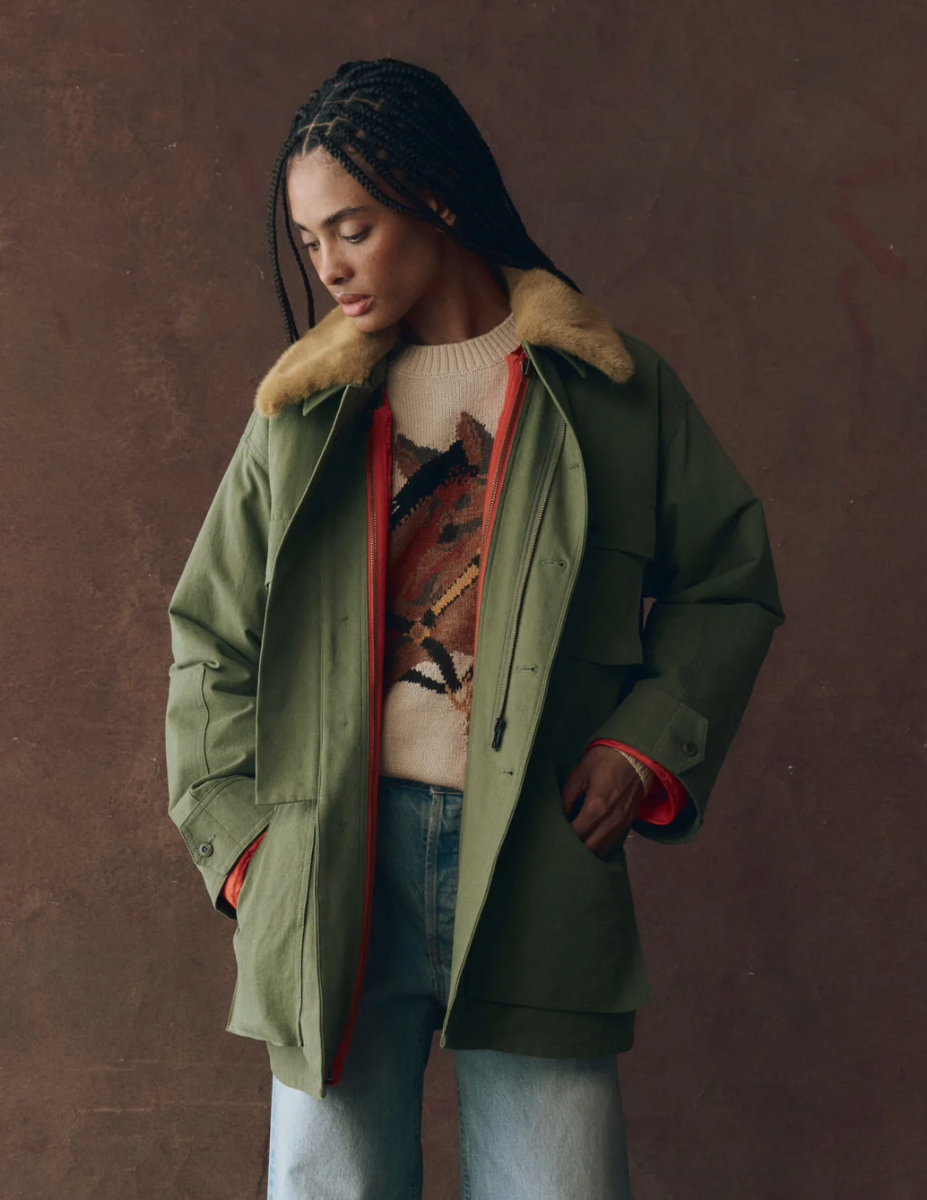 The Quilted Liner Parka - Army with Hot Orange