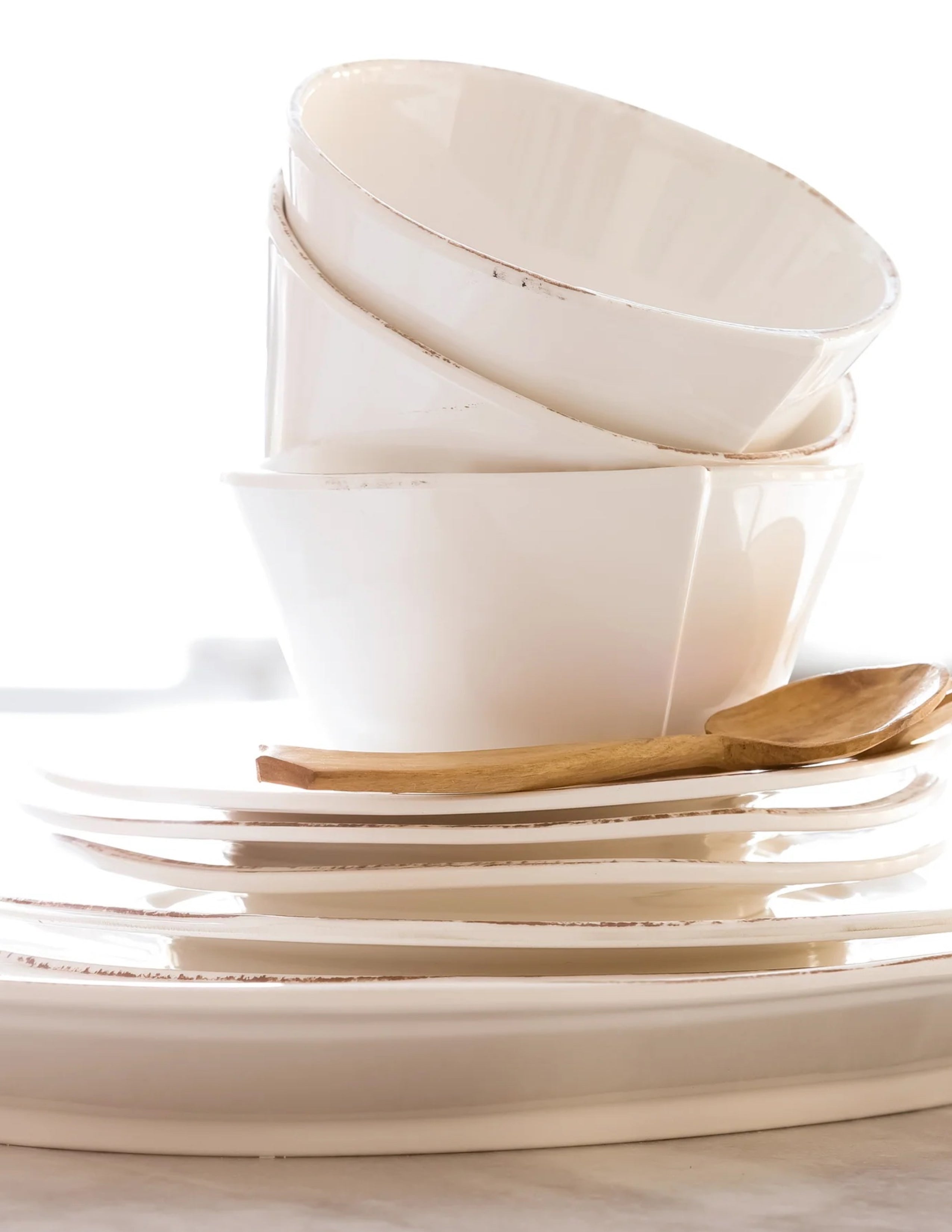 Lastra White Melamine Stacking Cereal Bowl Set/4
