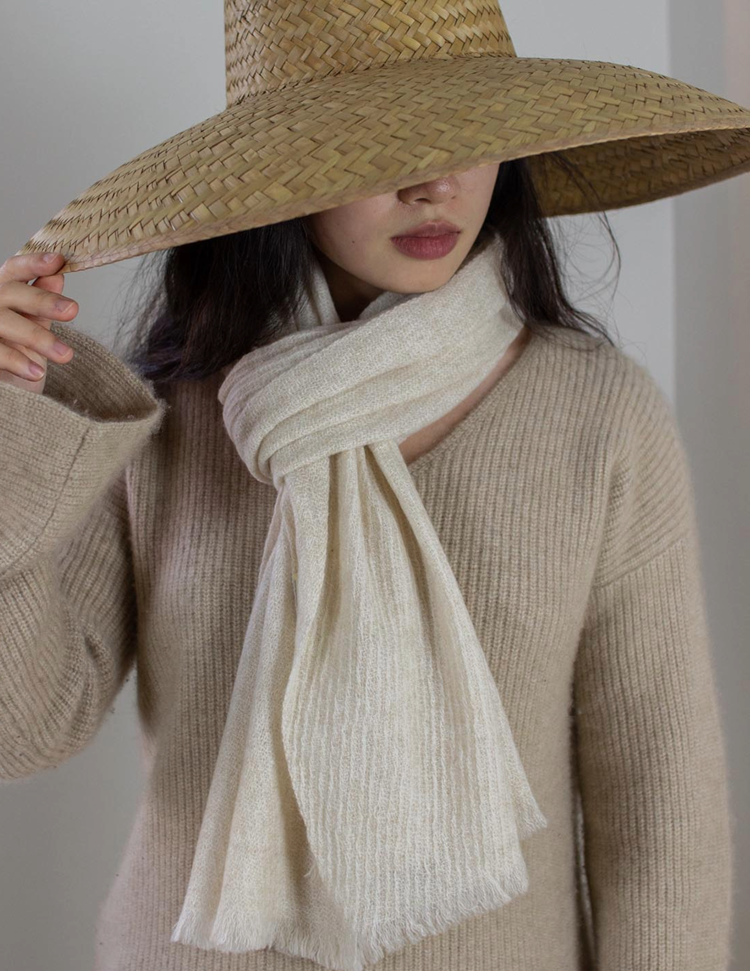 Traveller Plain Cashmere Scarf - Ivory