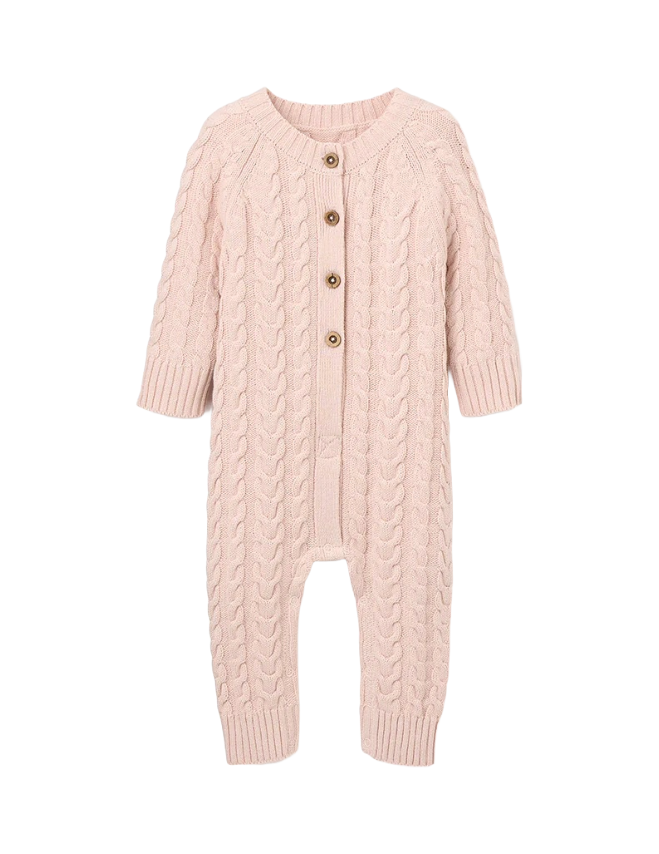 Horseshoe Cable Knit Baby Jumpsuit - Pale Pink