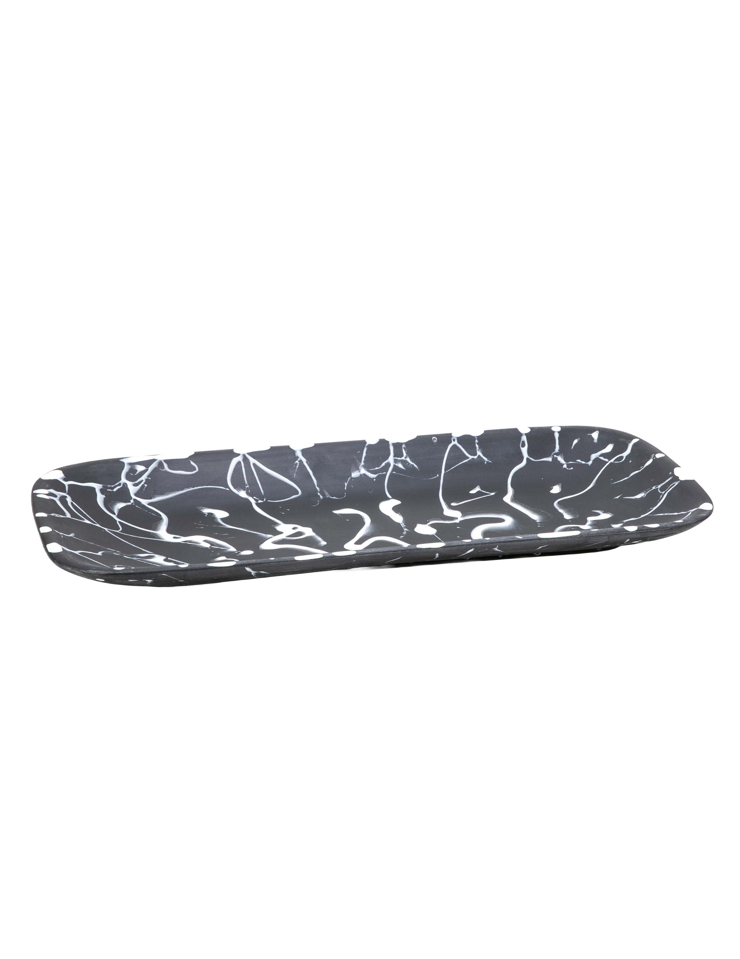 Classic Rectangular Platter - Solid Black with White Splatter
