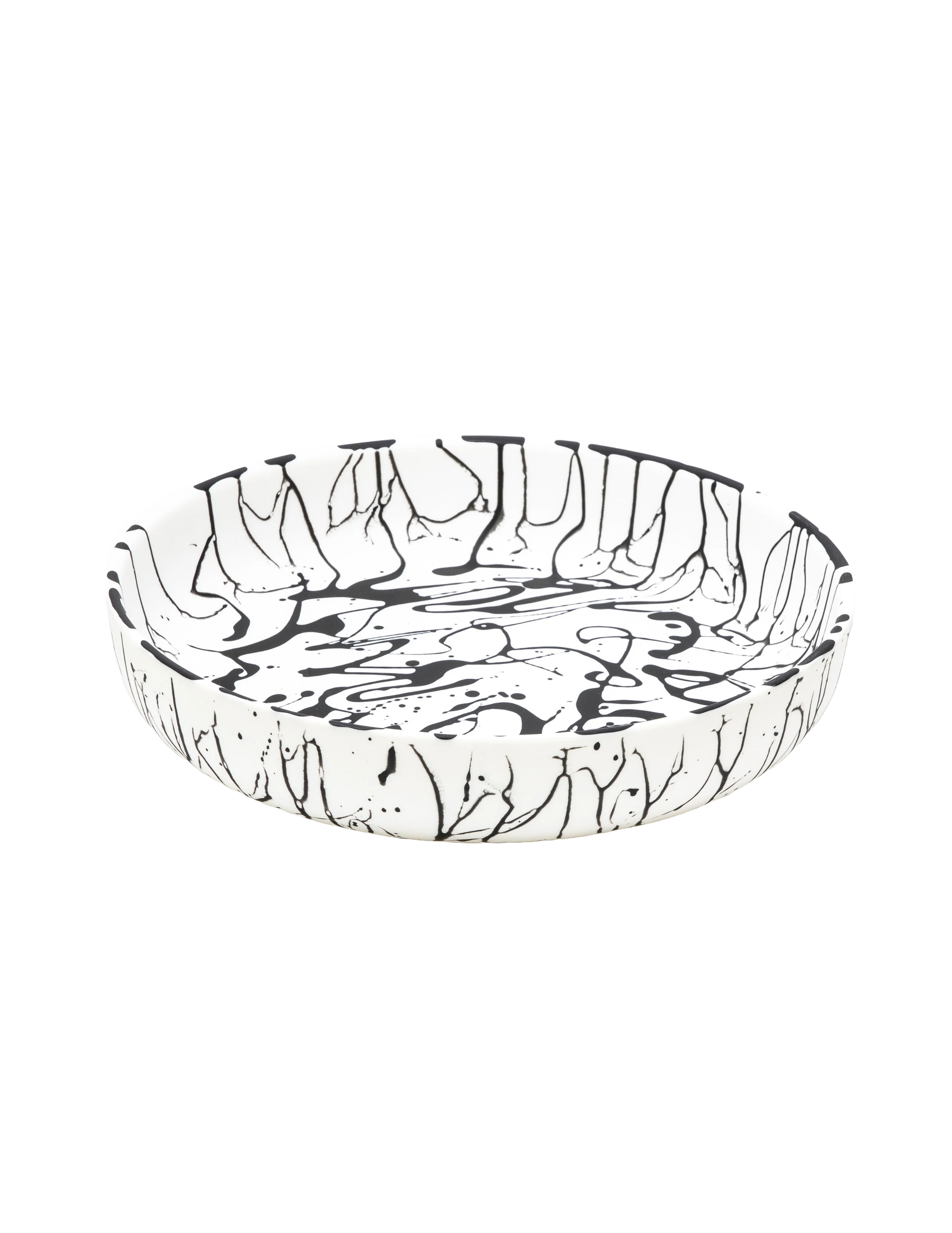 Medium Round Platter - Solid White with Black Splatter