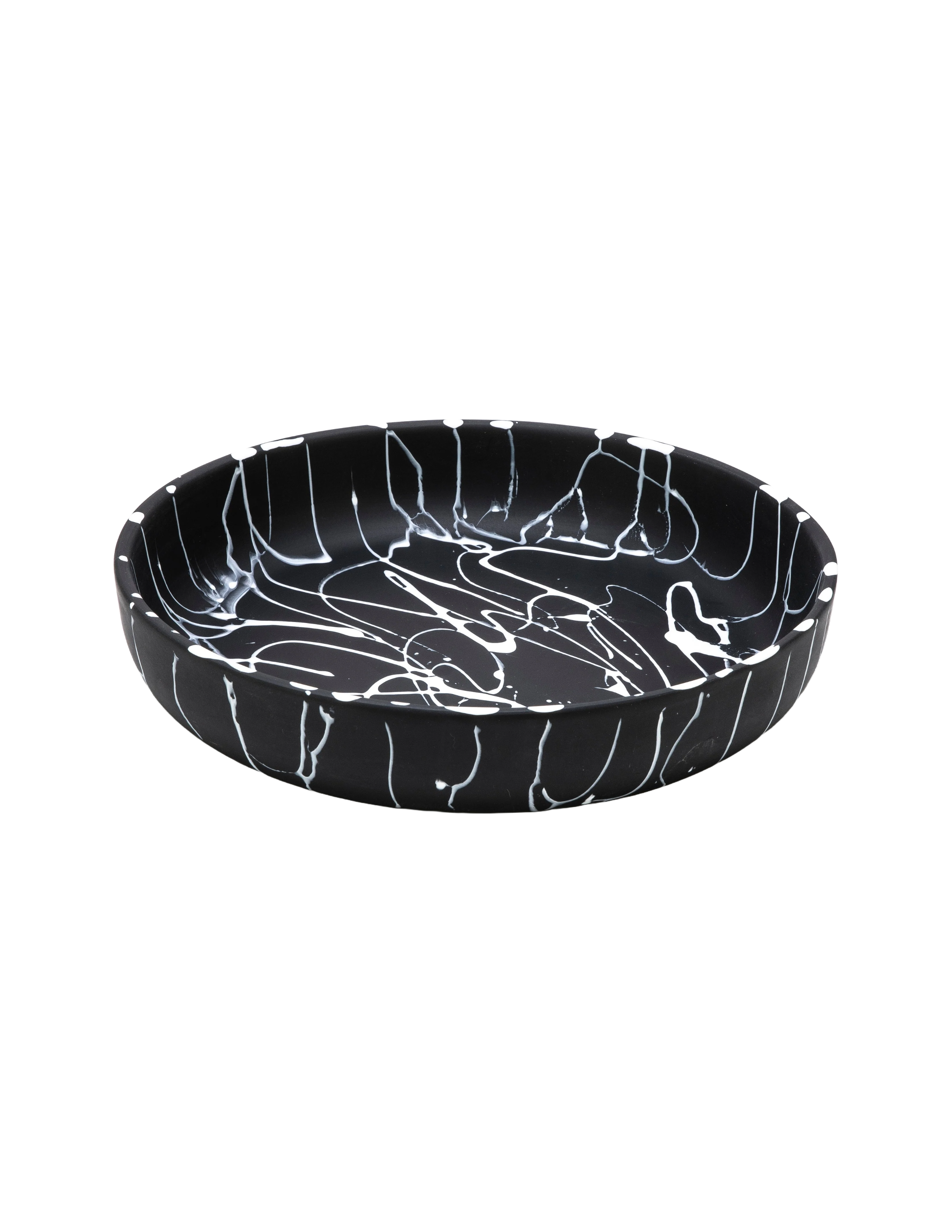 Small Round Platter - Solid Black with White Splatter