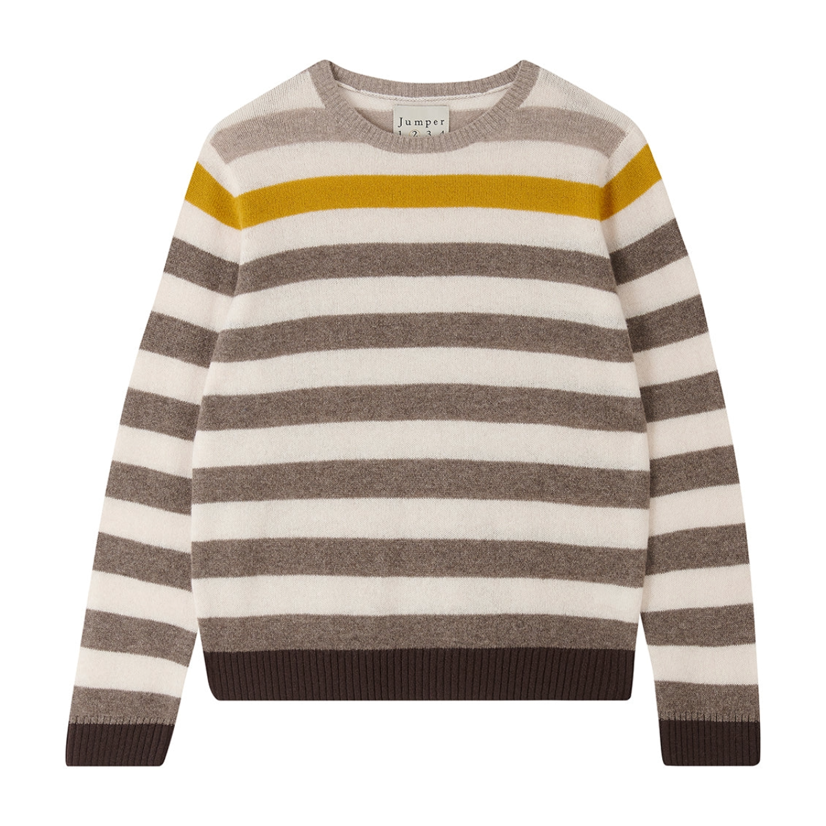 Cashmere Gradient Stripe Crew - Organic Light Brown and Oatmeal