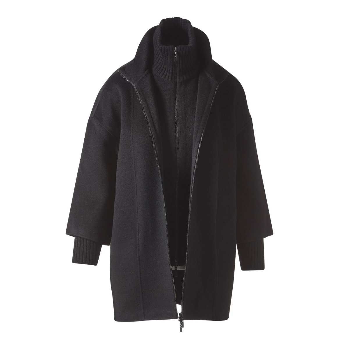 Knit Insert Zip Mock Coat - Black