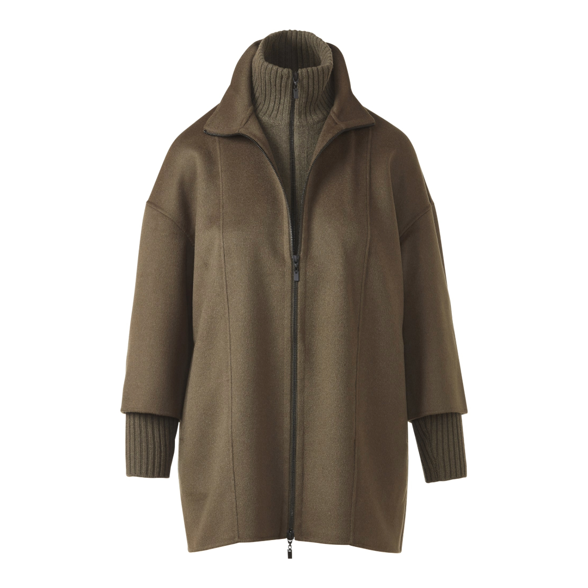 Knit Insert Zip Mock Coat - Loden