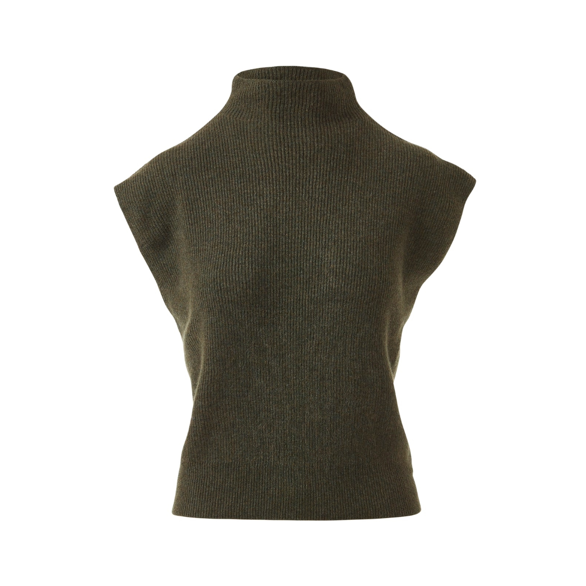 Ribbed Cap Sleeve Mock Sweater - Loden