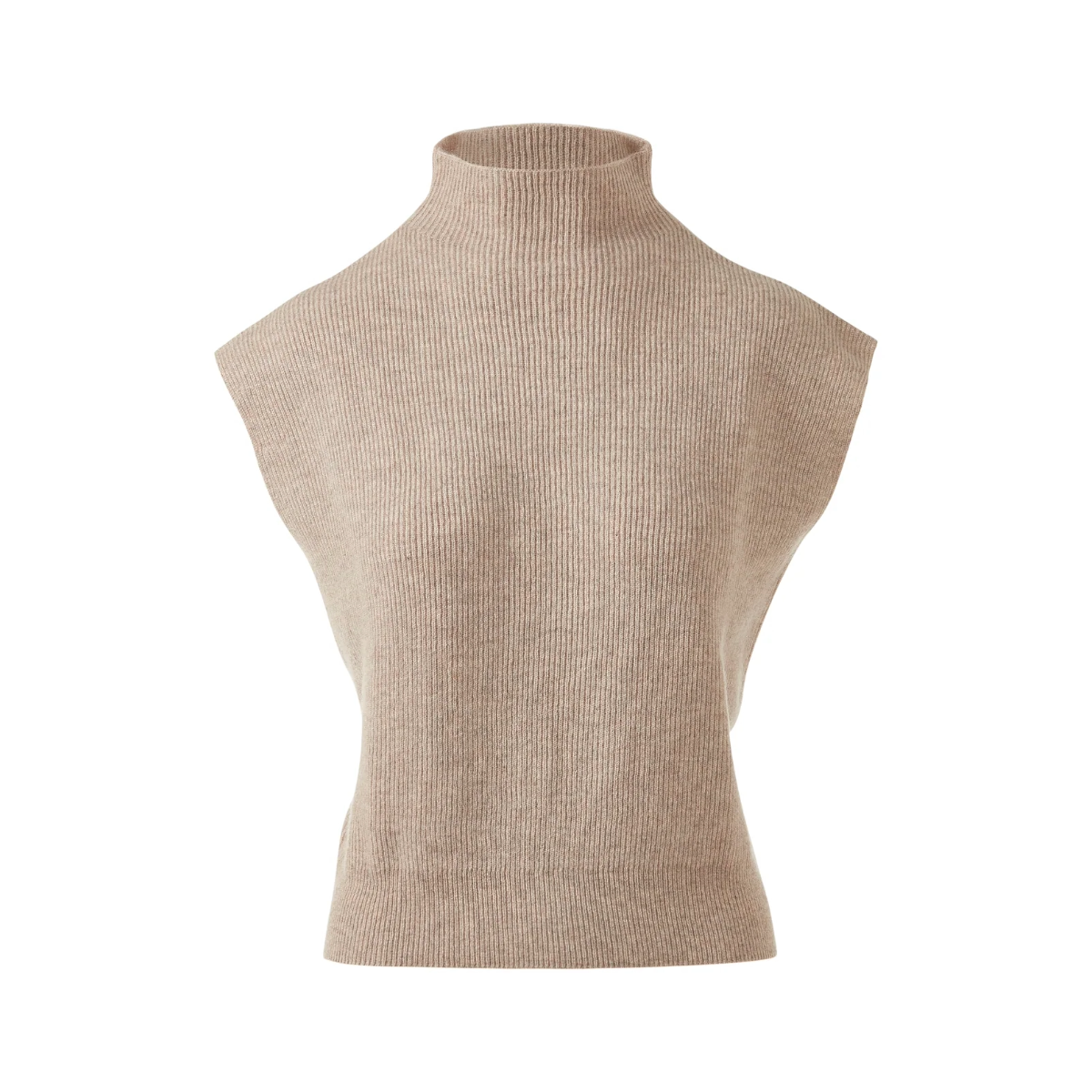 Ribbed Cap Sleeve Mock Sweater - Taupe
