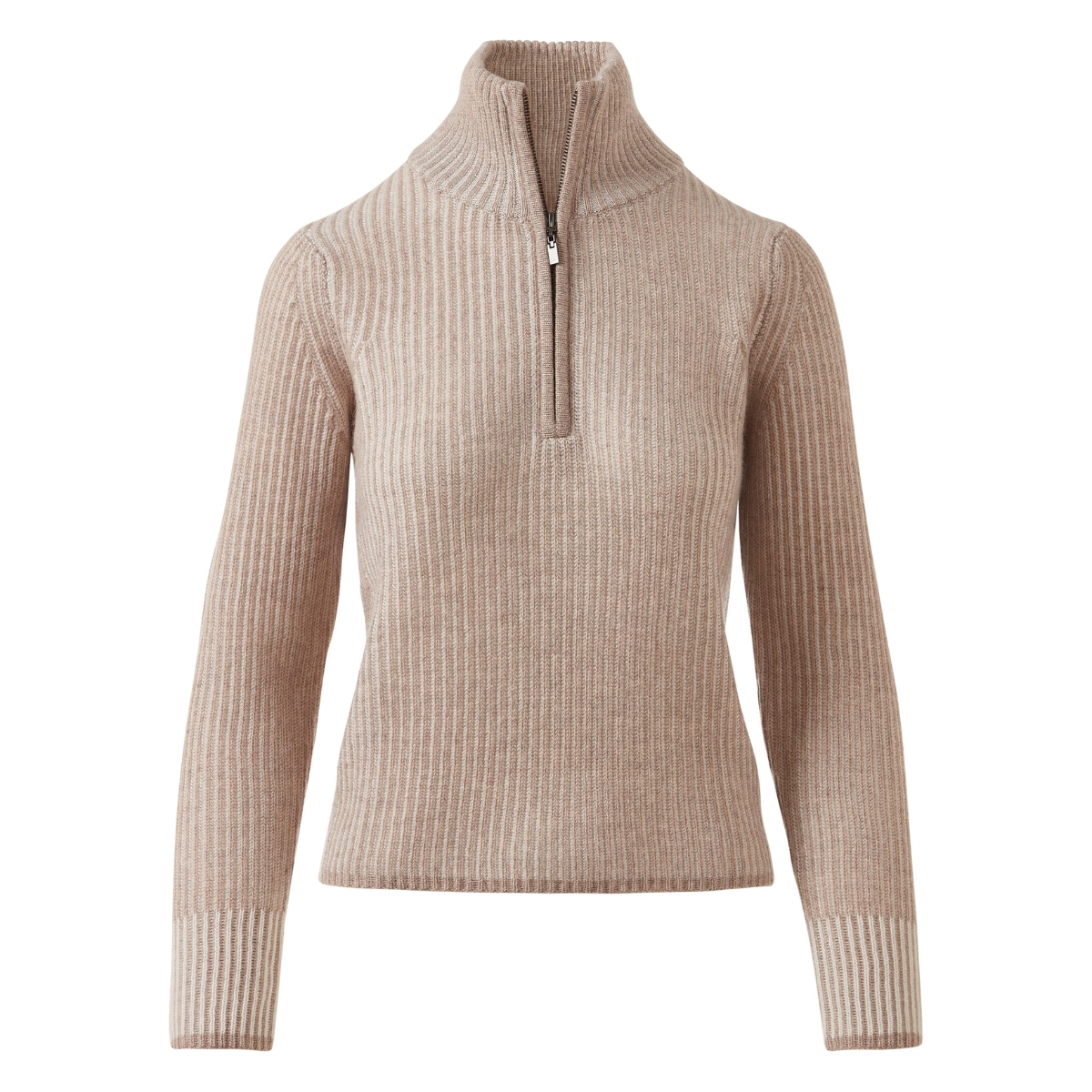 Plaited Rib Zip Mock Sweater - Taupe