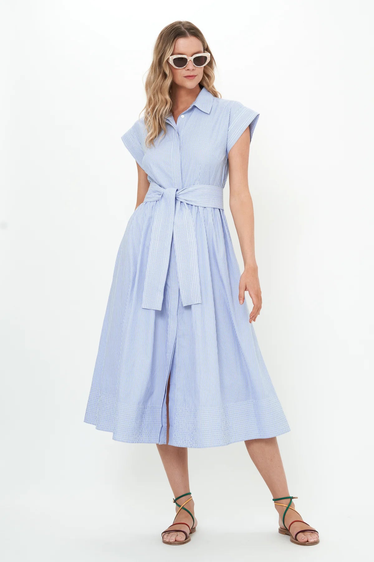 Belted Shirt Dress - Chatham Blue
