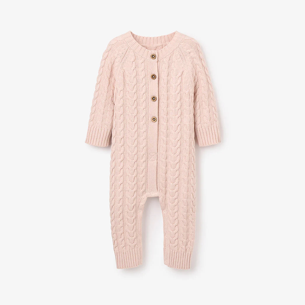 Horseshoe Cable Knit Baby Jumpsuit - Pale Pink