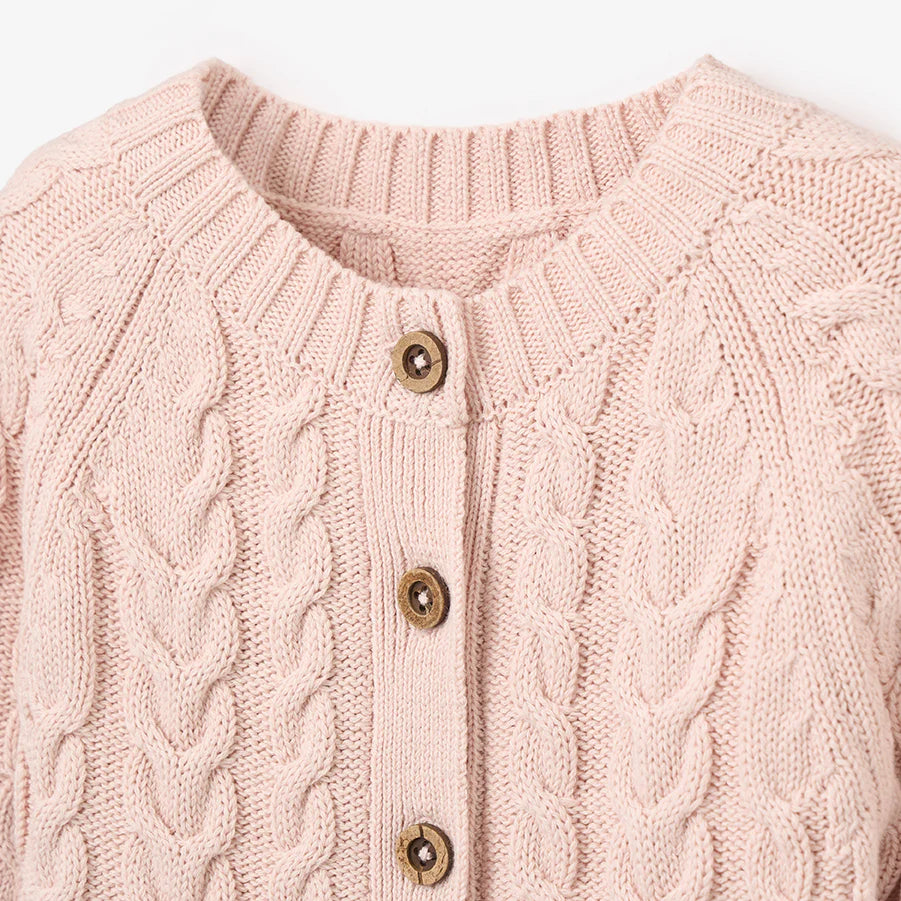 Horseshoe Cable Knit Baby Jumpsuit - Pale Pink