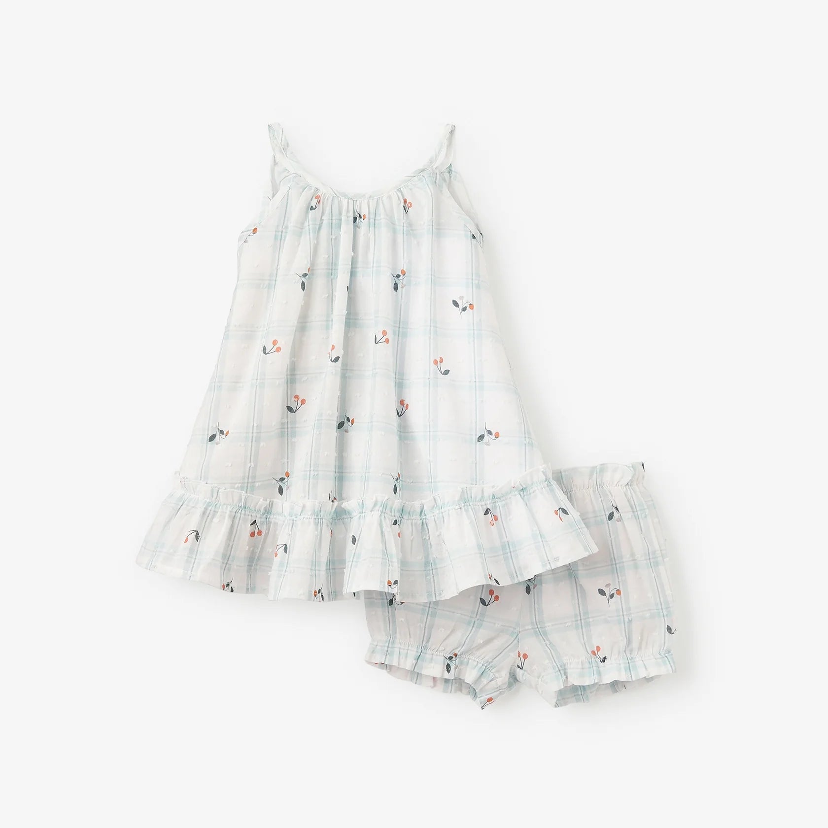 Strawberry Picnic Swiss Dot Sundress with Bloomers