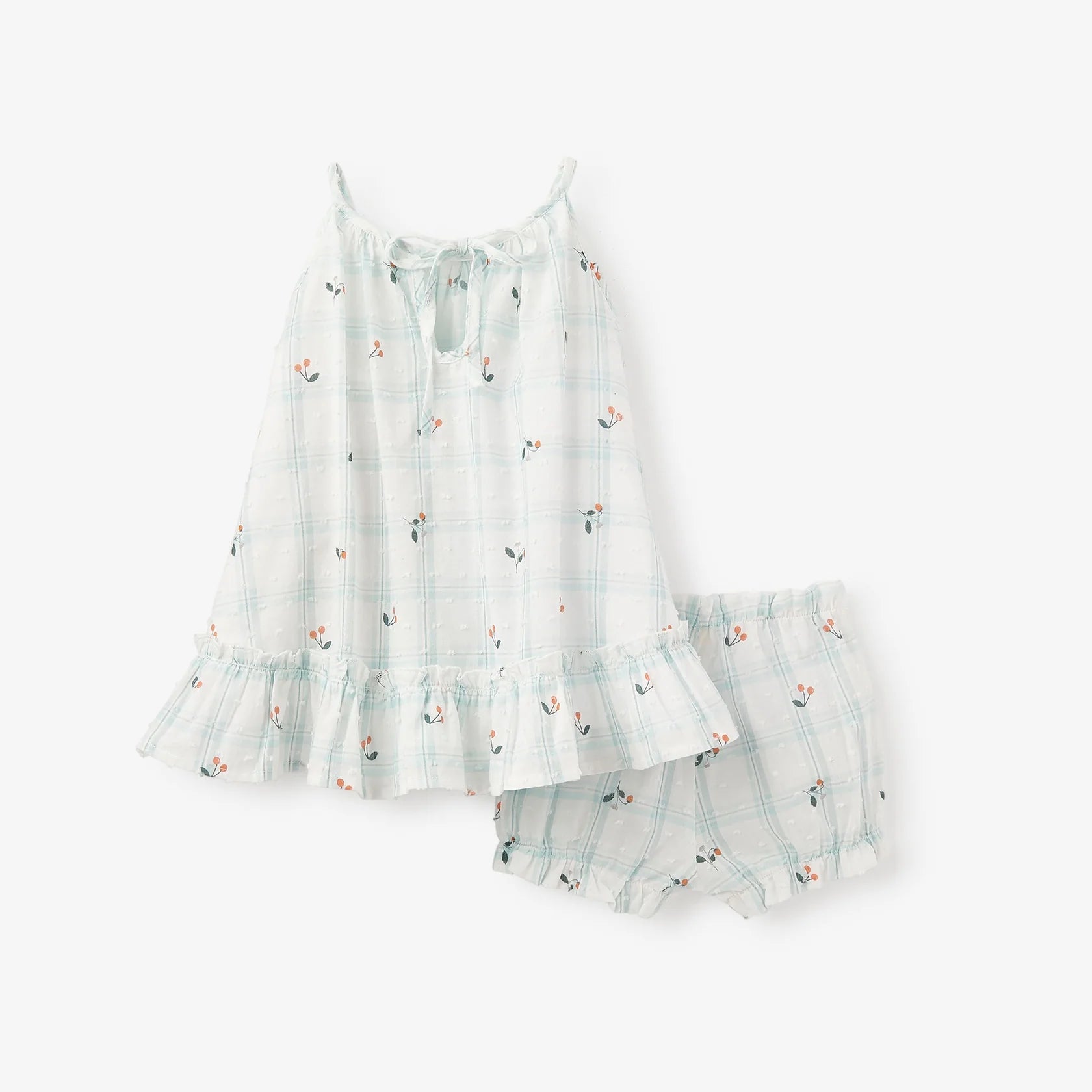 Strawberry Picnic Swiss Dot Sundress with Bloomers