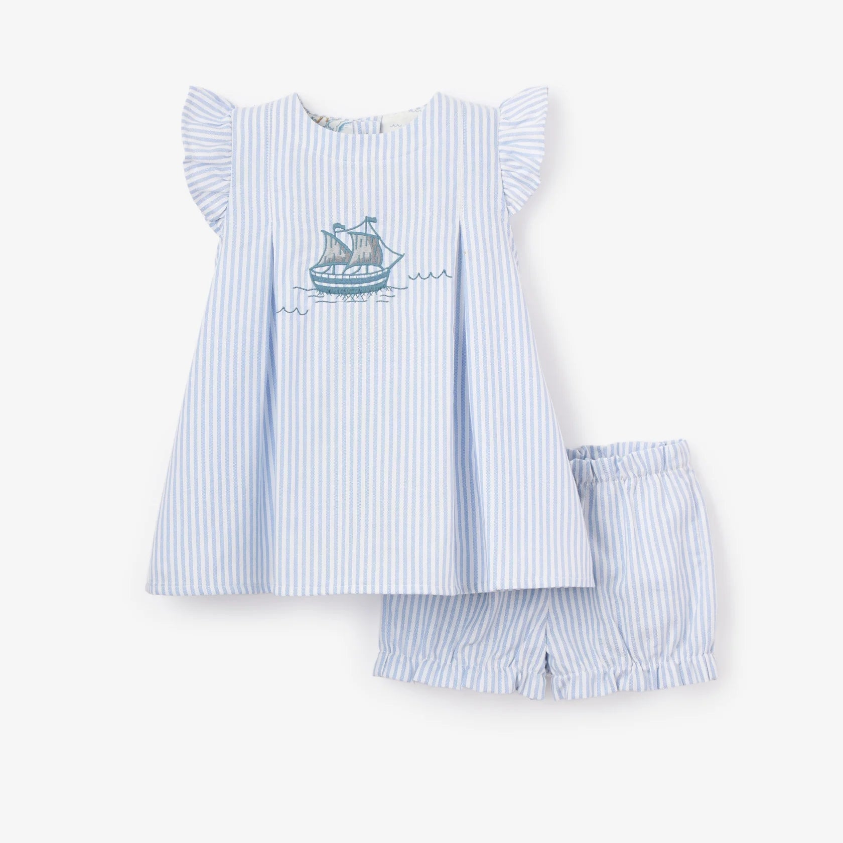 Oxford Stripe Boat Embroidered Dress