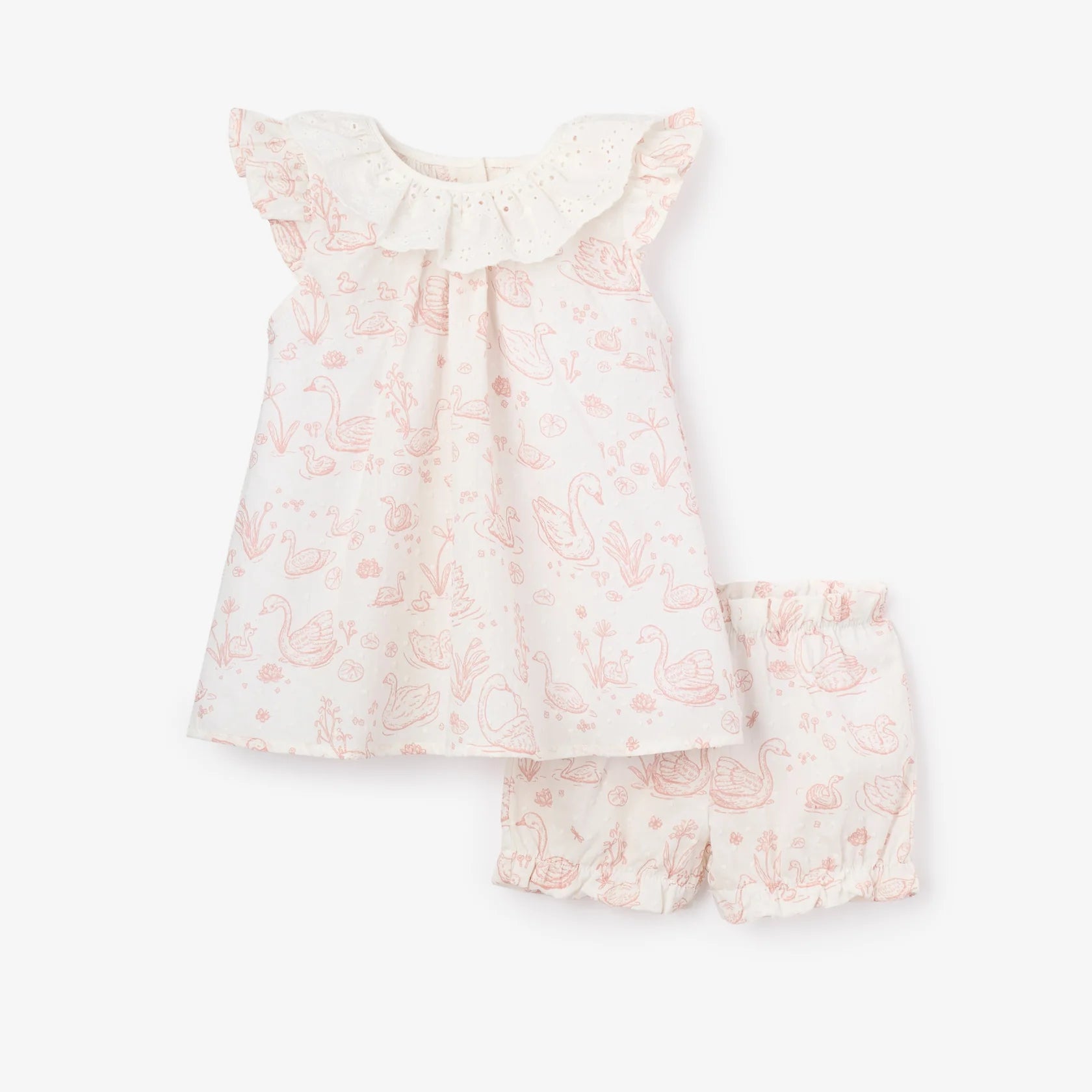 Swan Toile Swiss Dot Dress with Bloomers