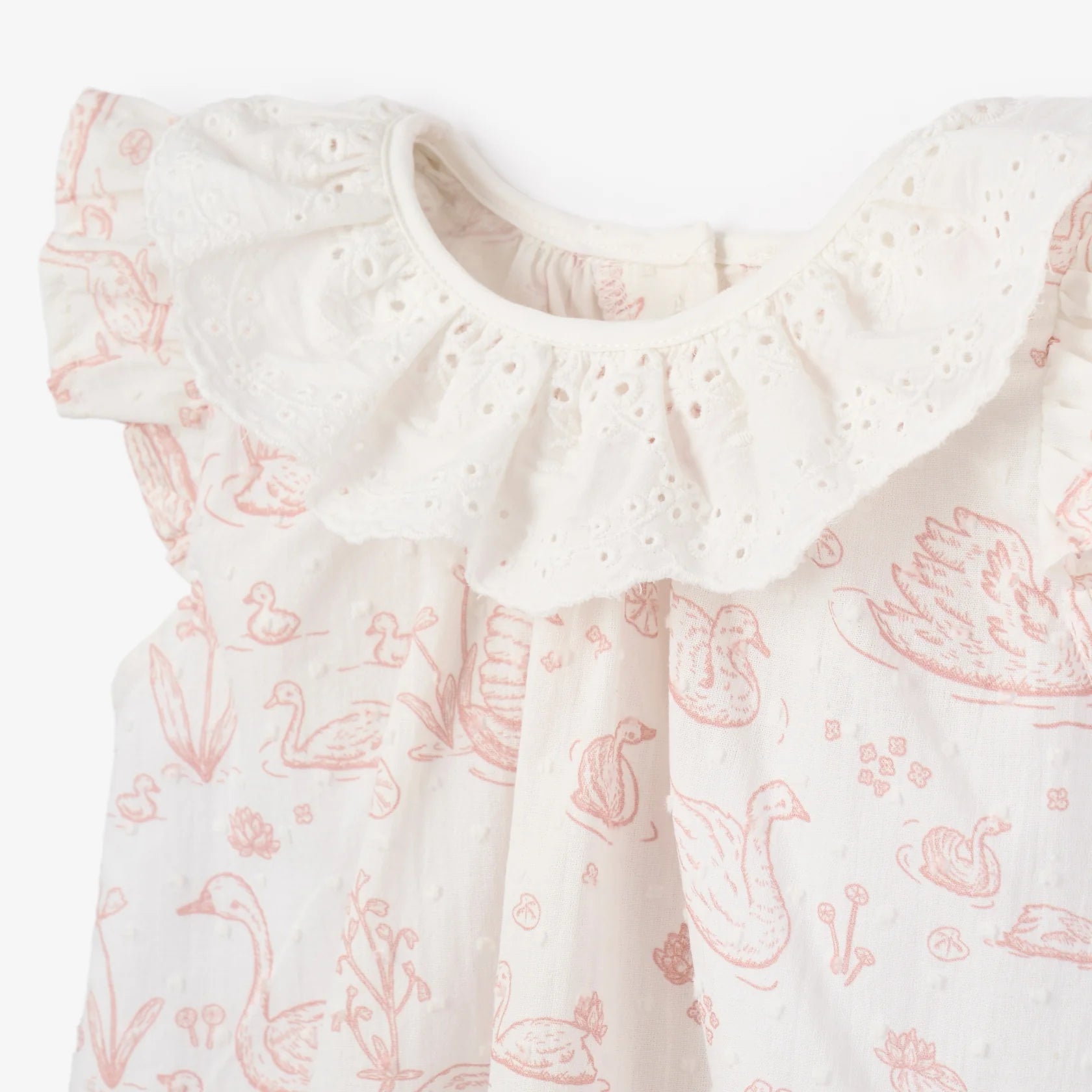 Swan Toile Swiss Dot Dress with Bloomers