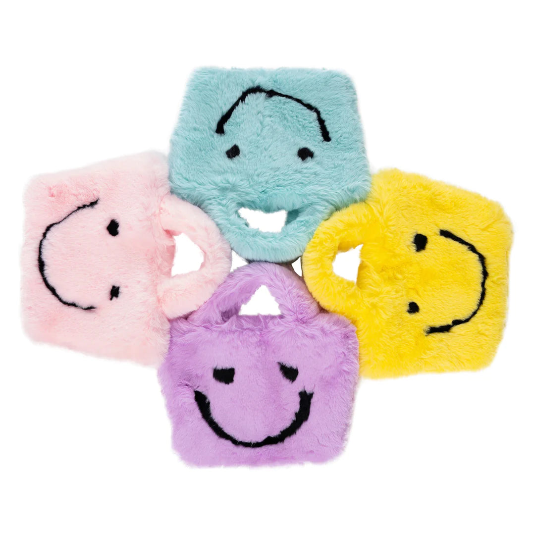 Fuzzy Happy Face Purse - Pink
