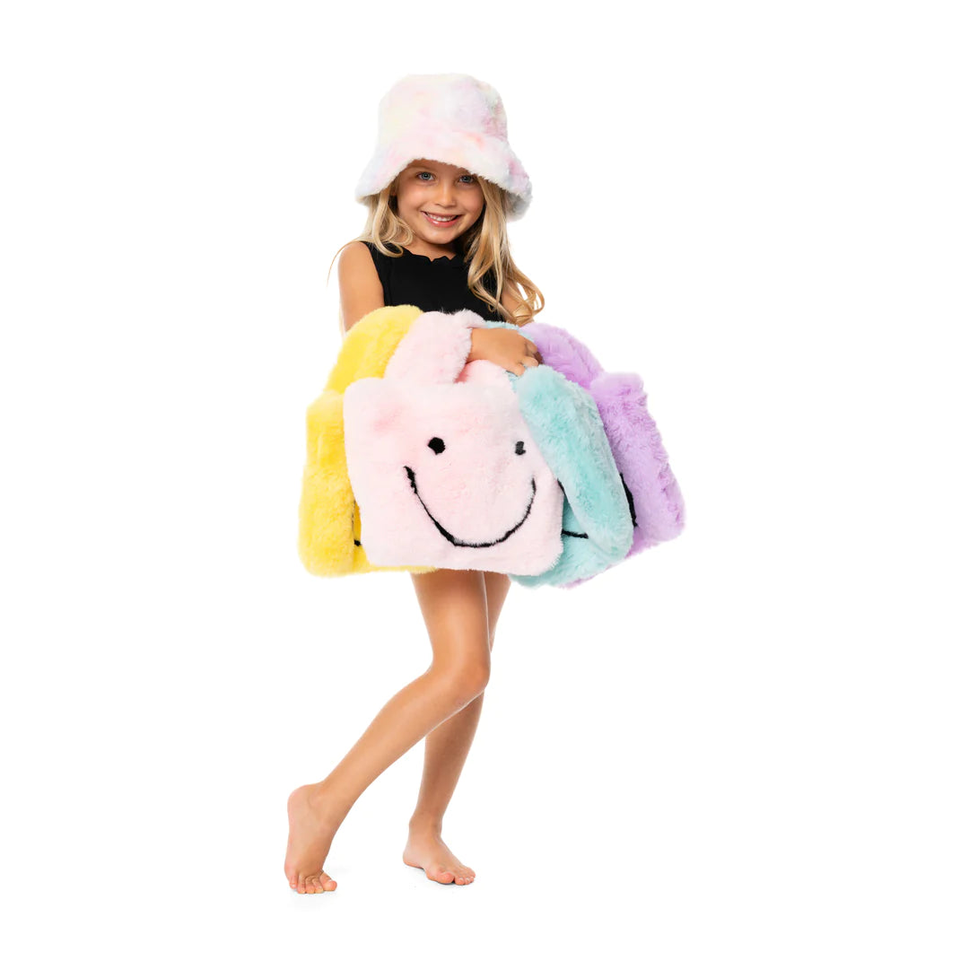 Fuzzy Happy Face Purse - Pink