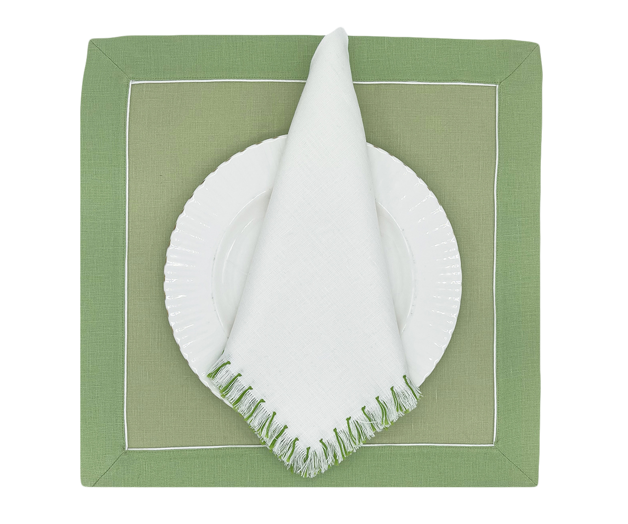 Hand Knotted Fringe Napkin Set/4 - White/Bali