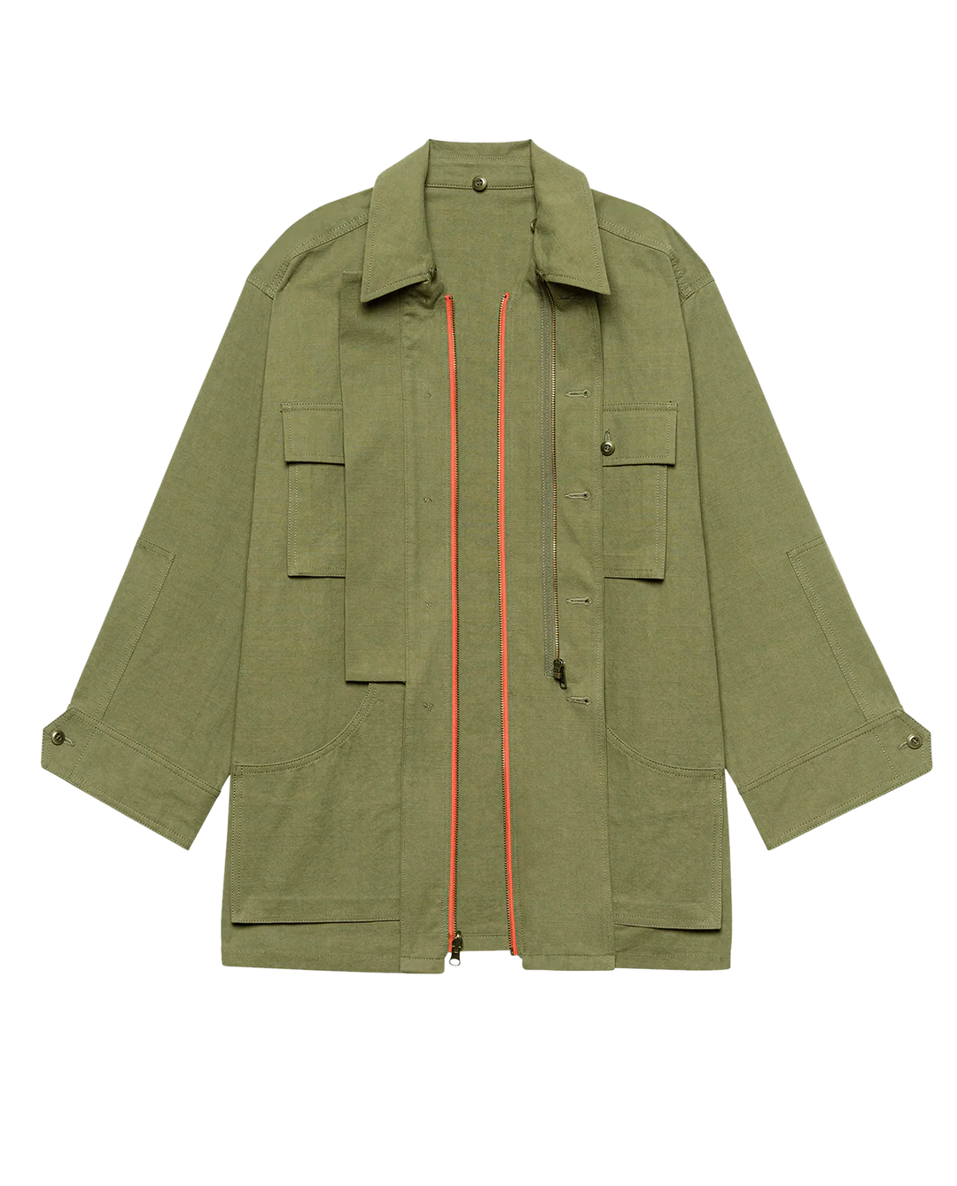 The Quilted Liner Parka - Army with Hot Orange