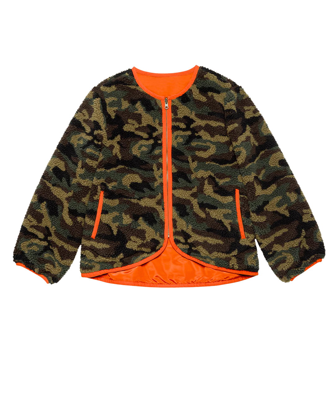 The Reversible Plush Bomber - Camo and Hot Red