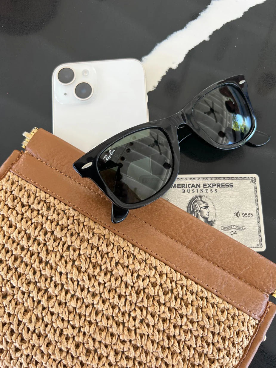 Small Snap Raffia Pouch - Natural