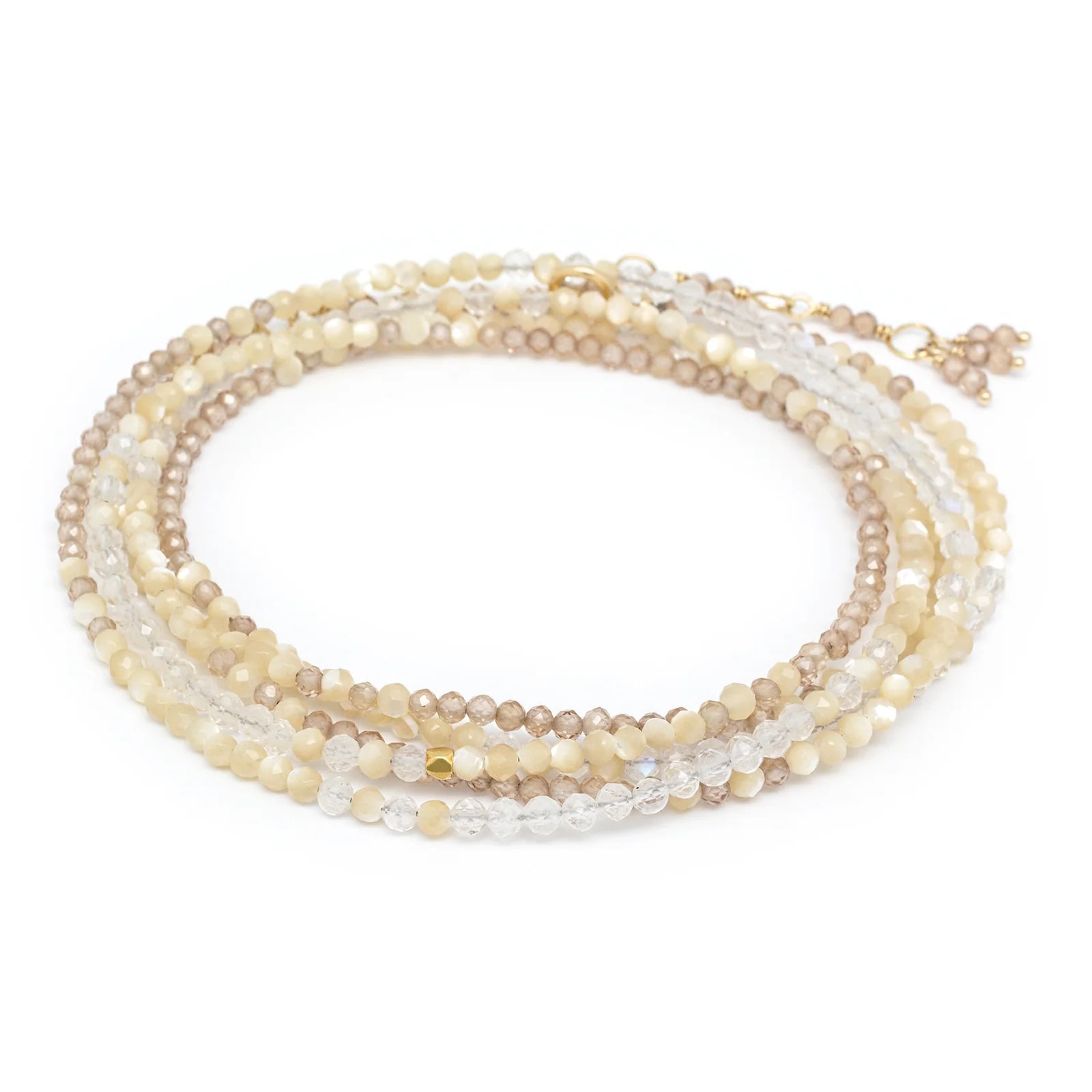 Ombre 'Sand' Mother of Pearl, Brown Zircon, and Moonstone Wrap Bracelet - Necklace