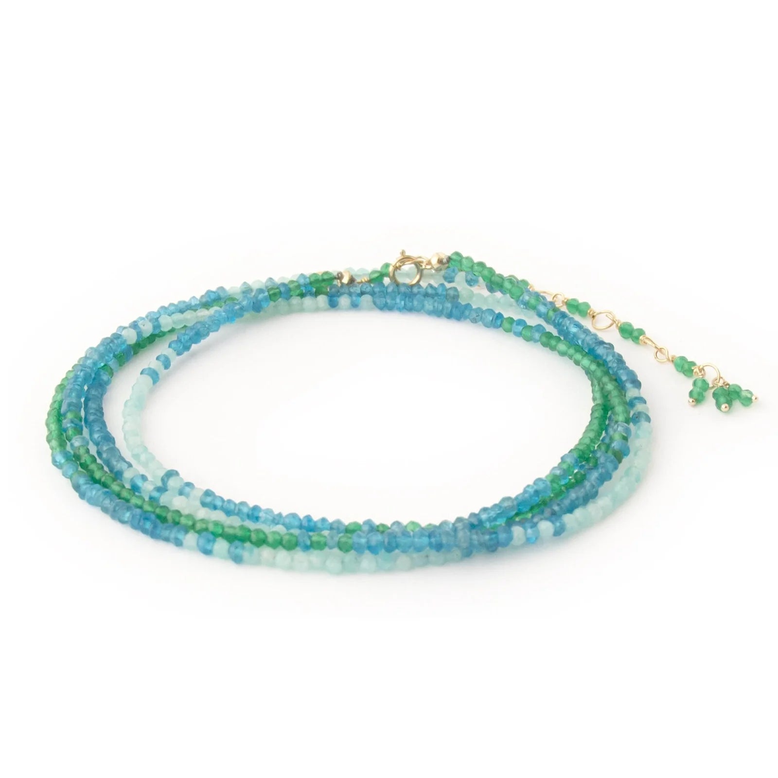 Ombre 'Ocean' Green Onyx, Apatite and Amazonite Wrap Bracelet - Necklace