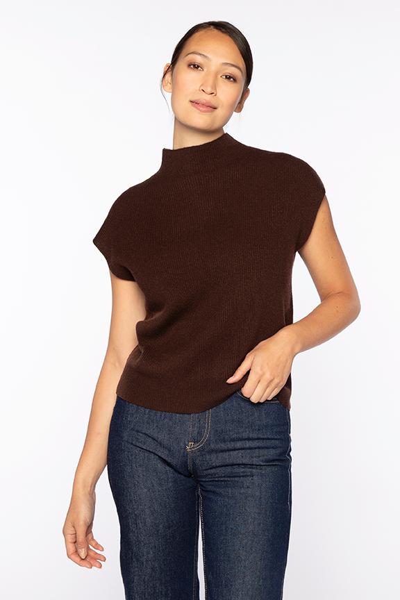 Ribbed Cap Sleeve Mock Sweater - Loden